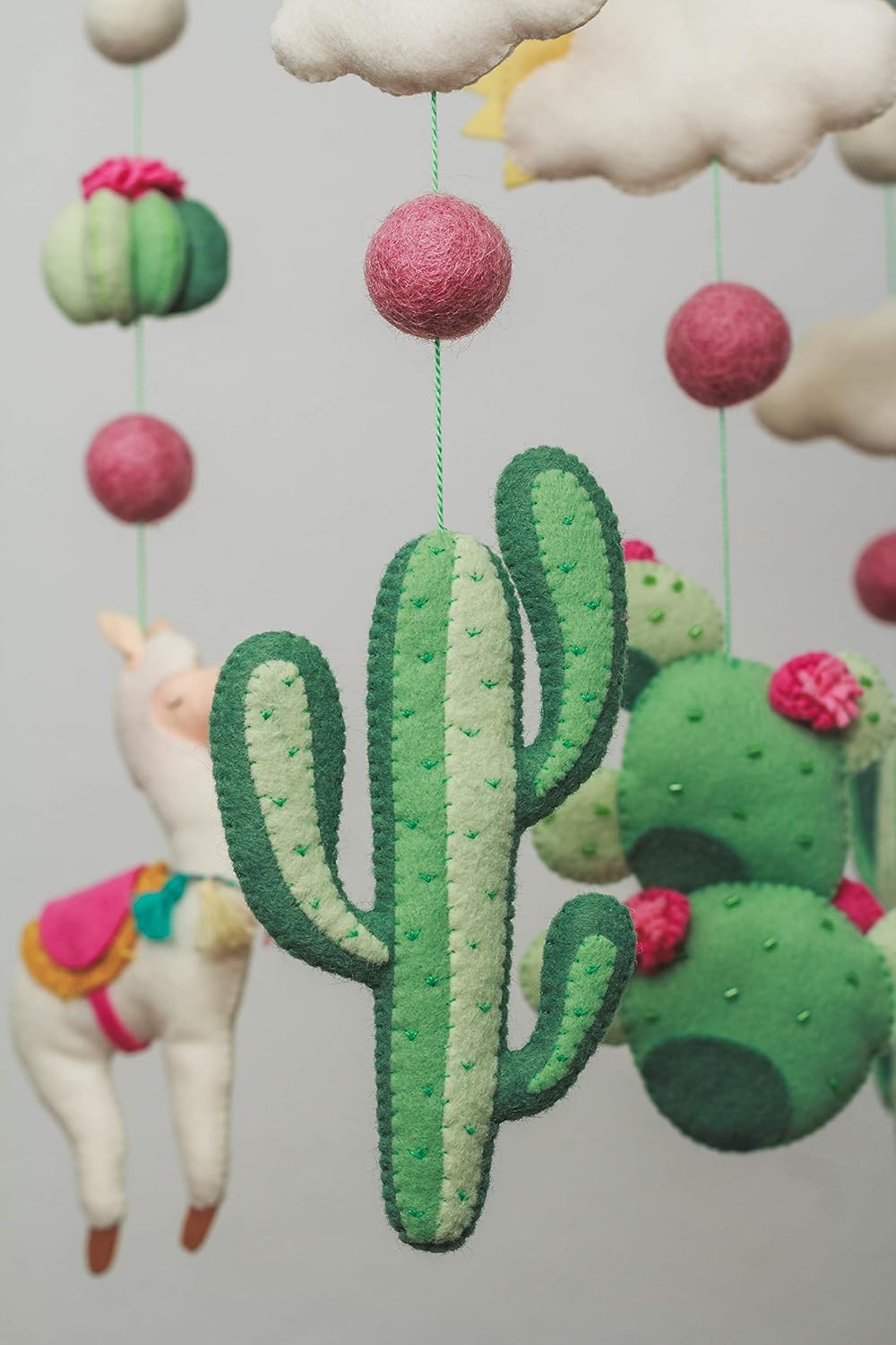 Handmade Felt Llama Mobile Boho Cactus Crib Decor