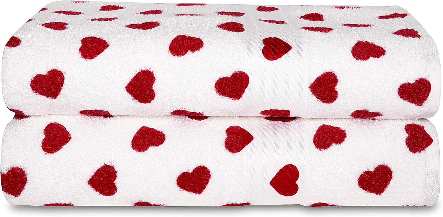 Cackleberry Home Red Hearts Bath Towels Set of 2