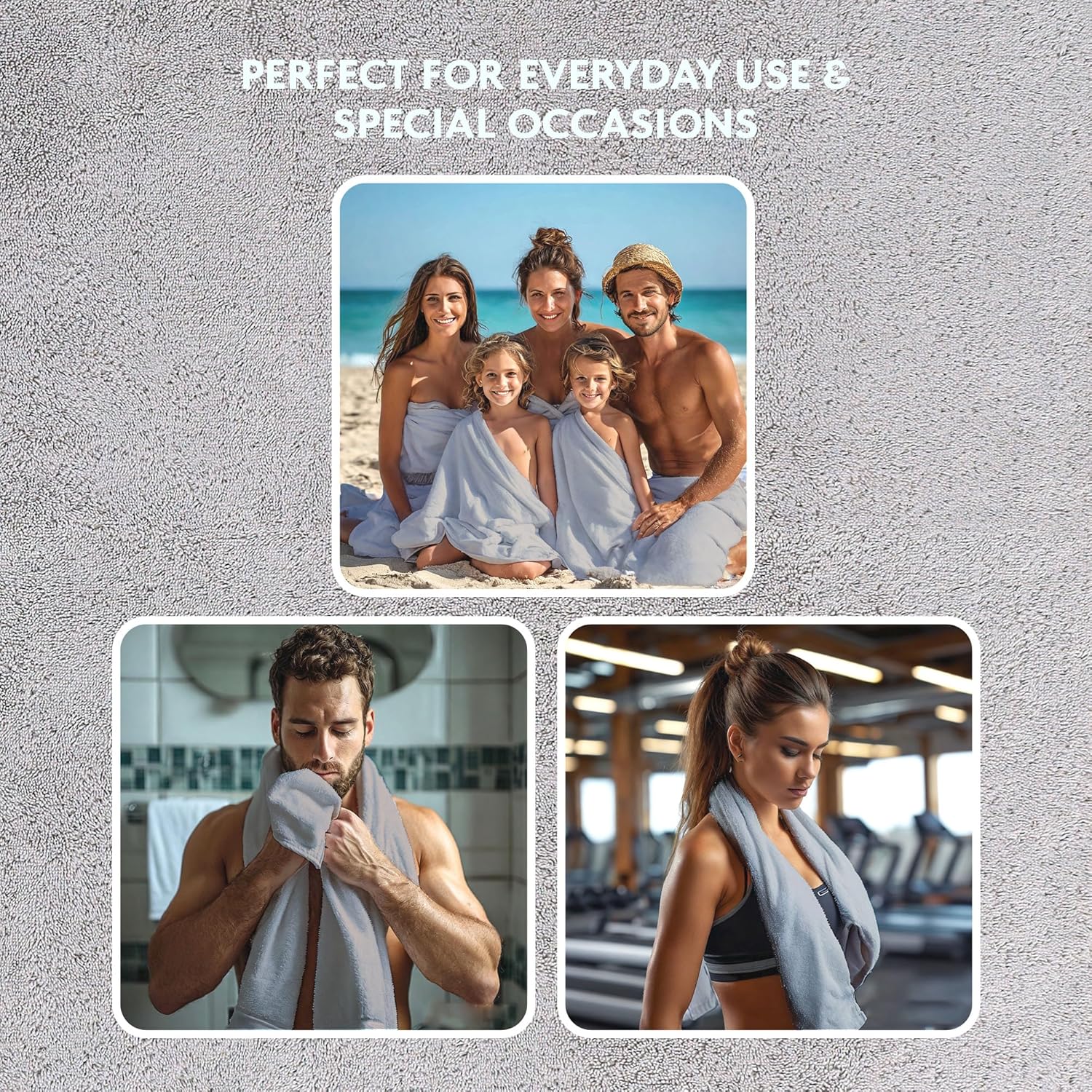 TrendShine Bath Towel Set of 6 - Soft Absorbent Grey