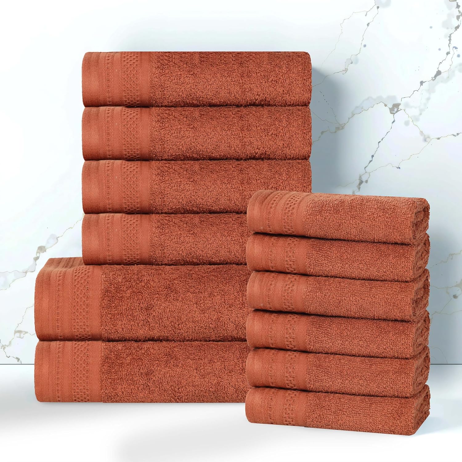 Superior 12-Piece Cotton Towel Set with Waffle Border