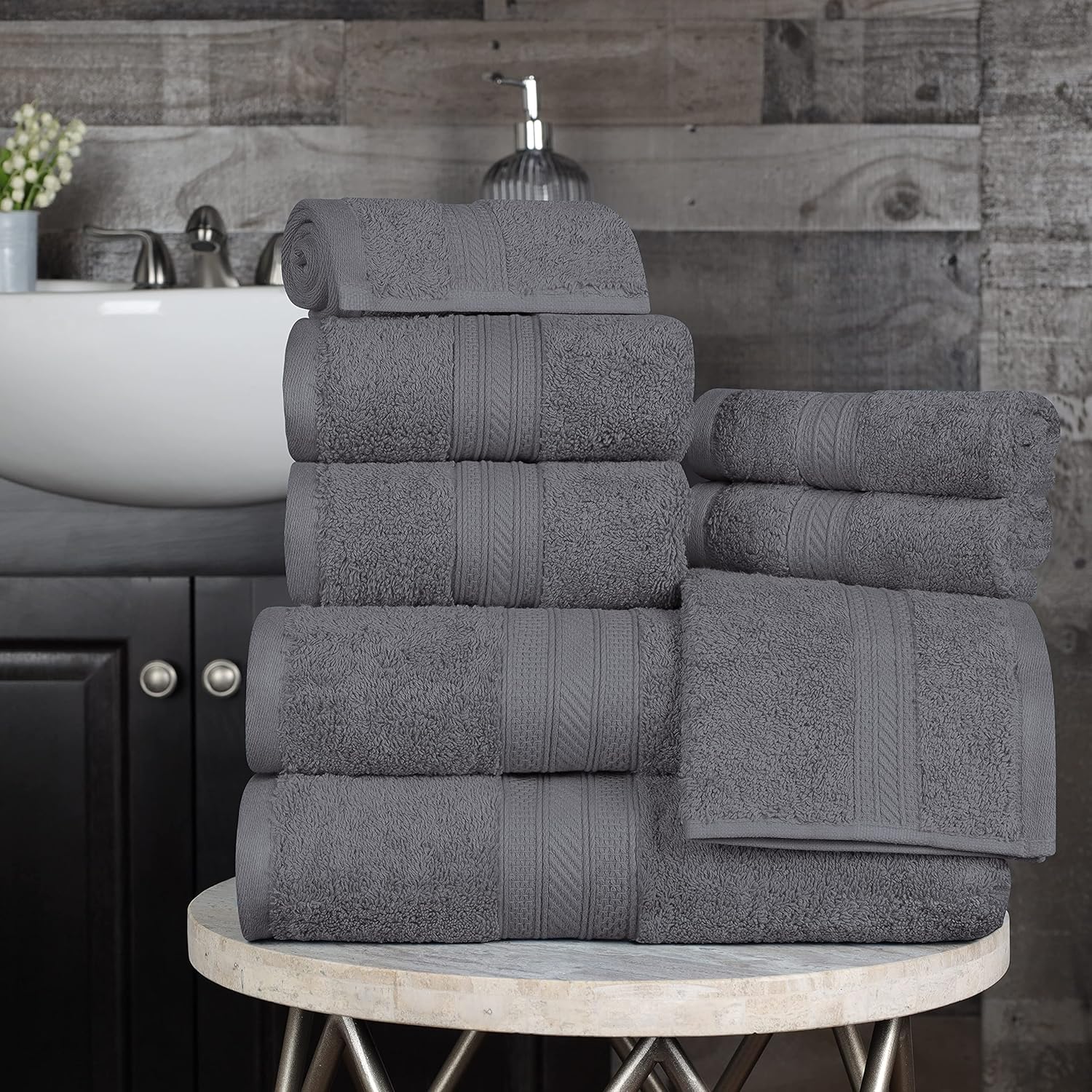 Superior 8-Piece Cotton Towel Set - Grey