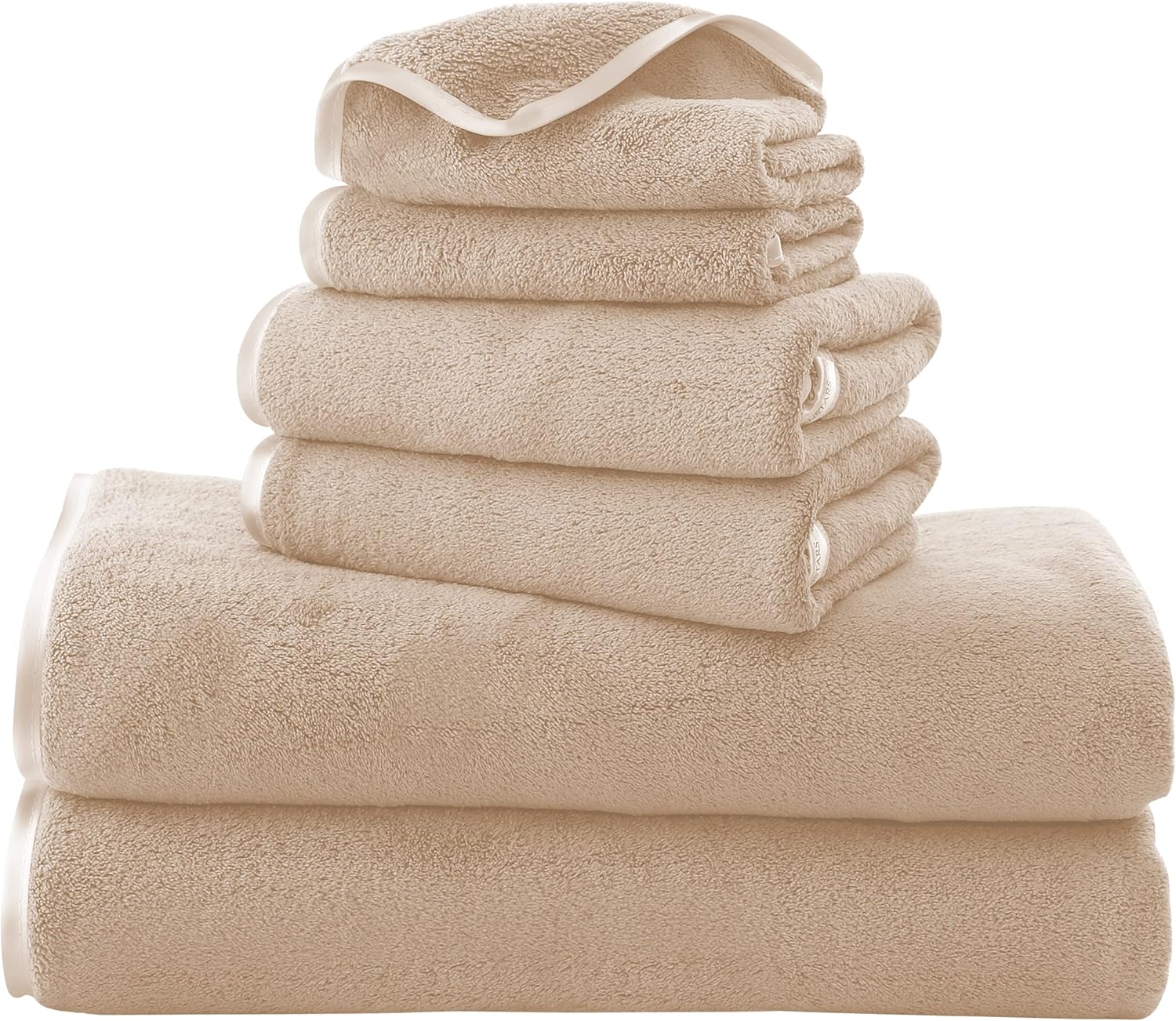 TENSTARS Luxury Silk Hemming Towel Set - 6 Pieces Brown 1