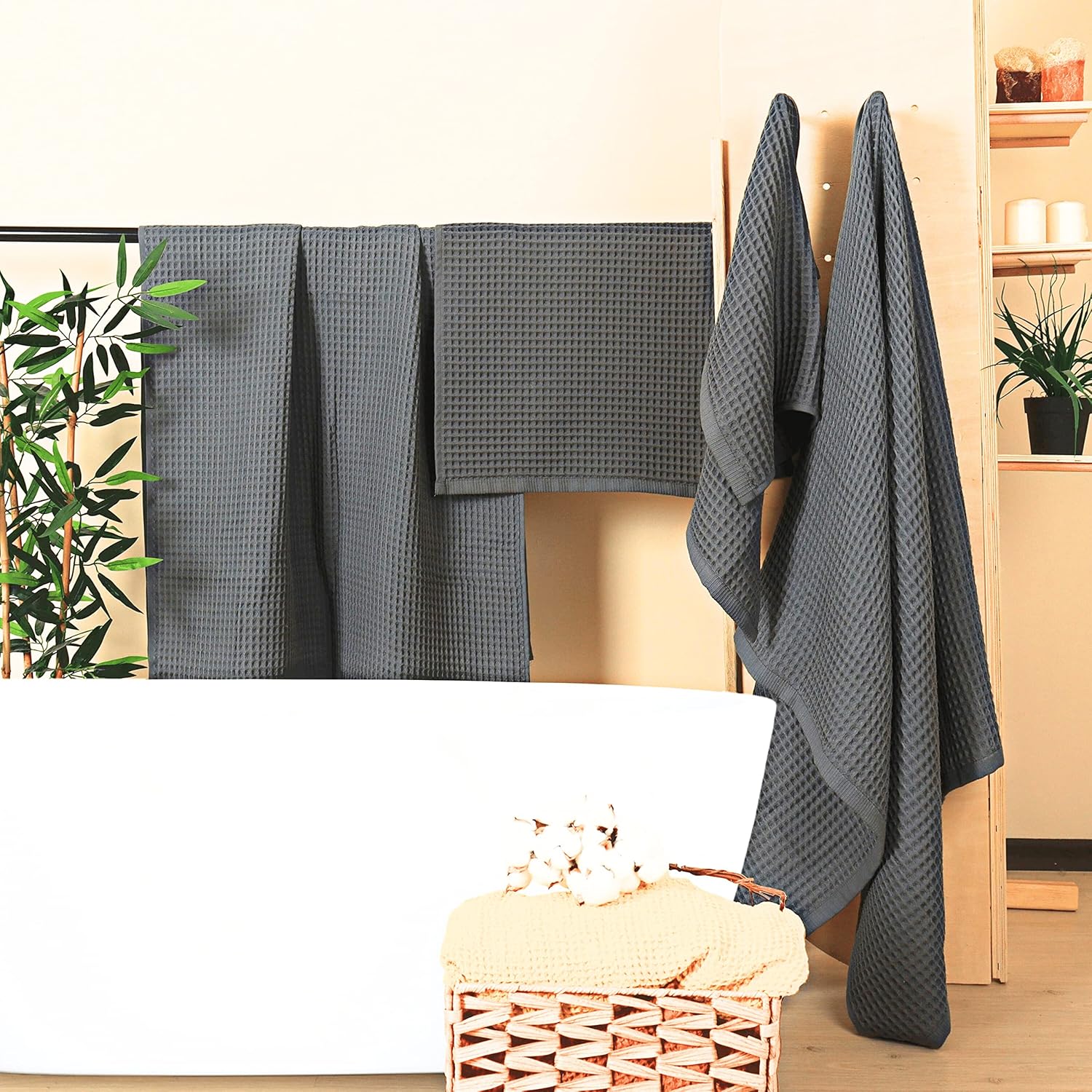 Luxury Waffle Towel Set 4 Pieces Anthracite