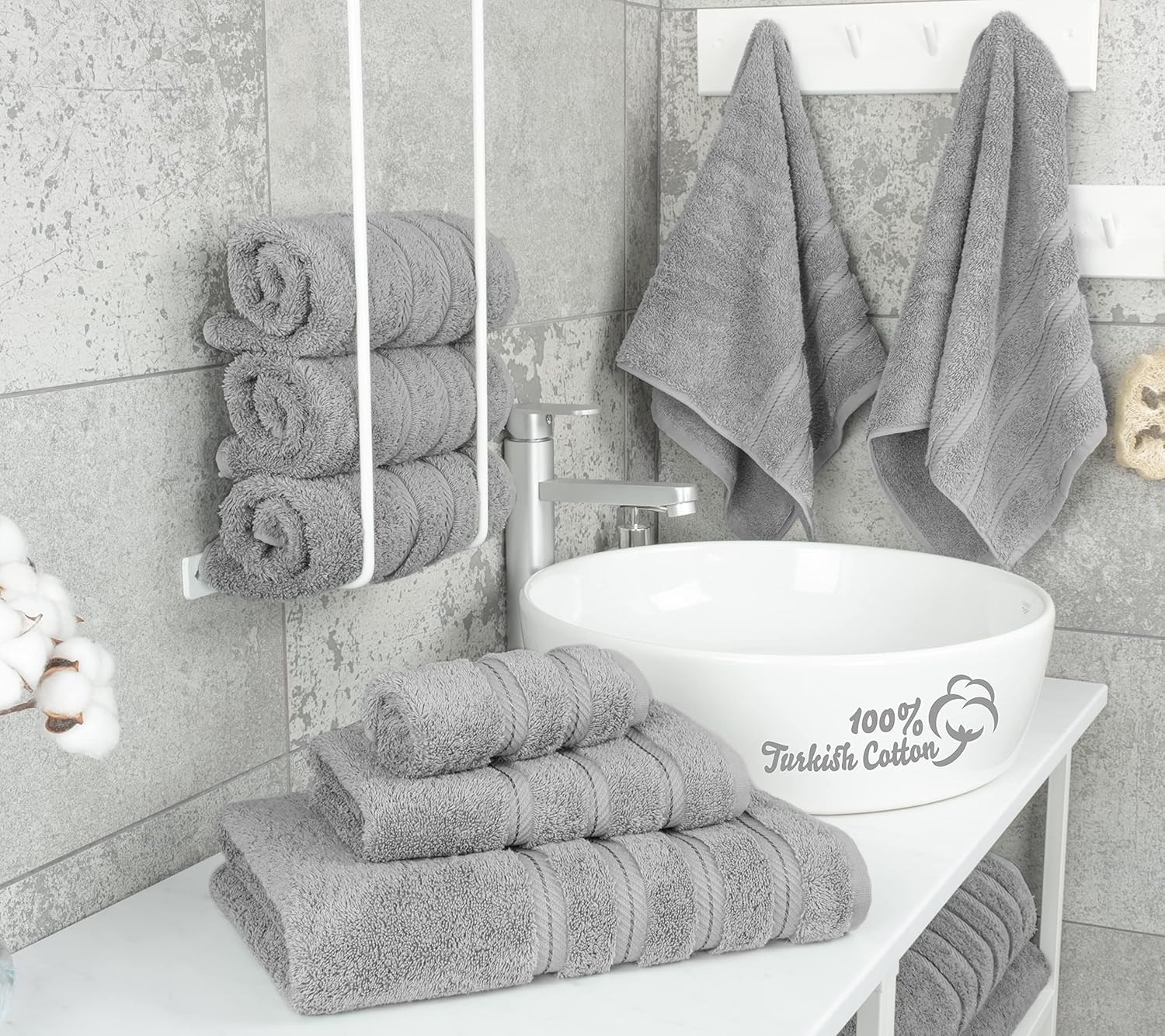 American Soft Linen 6 Piece Towel Set and 20X34 Bath Mat Bundle
