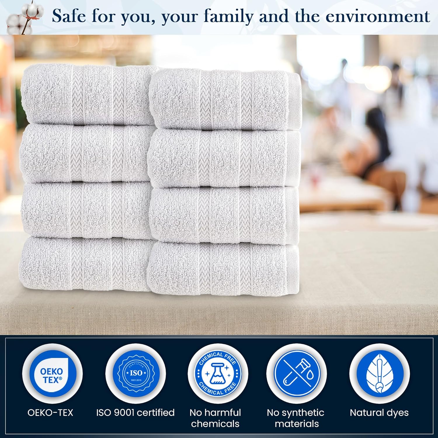 HALLEY Turkish 8 Pack Premium Bath Towels Set