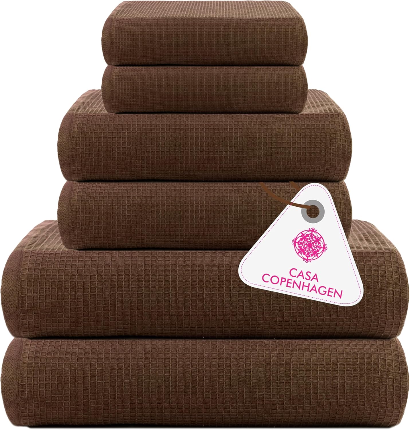 CASA COPENHAGEN Waffle Towel Set - 6 Pieces Brown 1