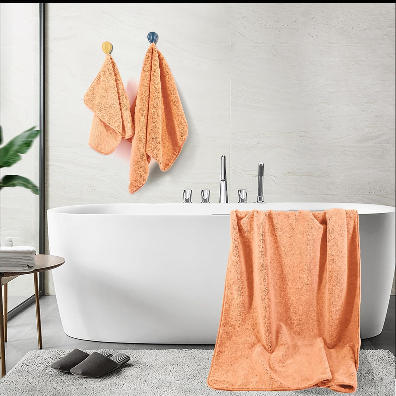 POLYTE Oversize Microfiber Bath Towel Set 6 Piece Orange