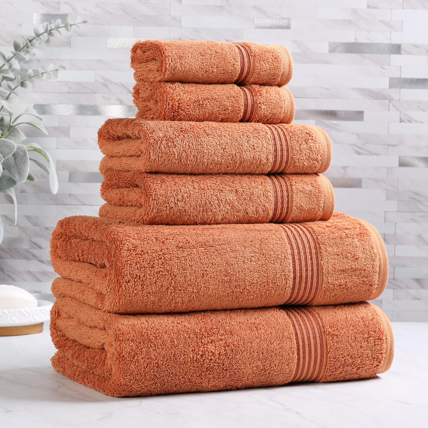 Superior Egyptian Cotton 6-Piece Towel Set Caramel Brown