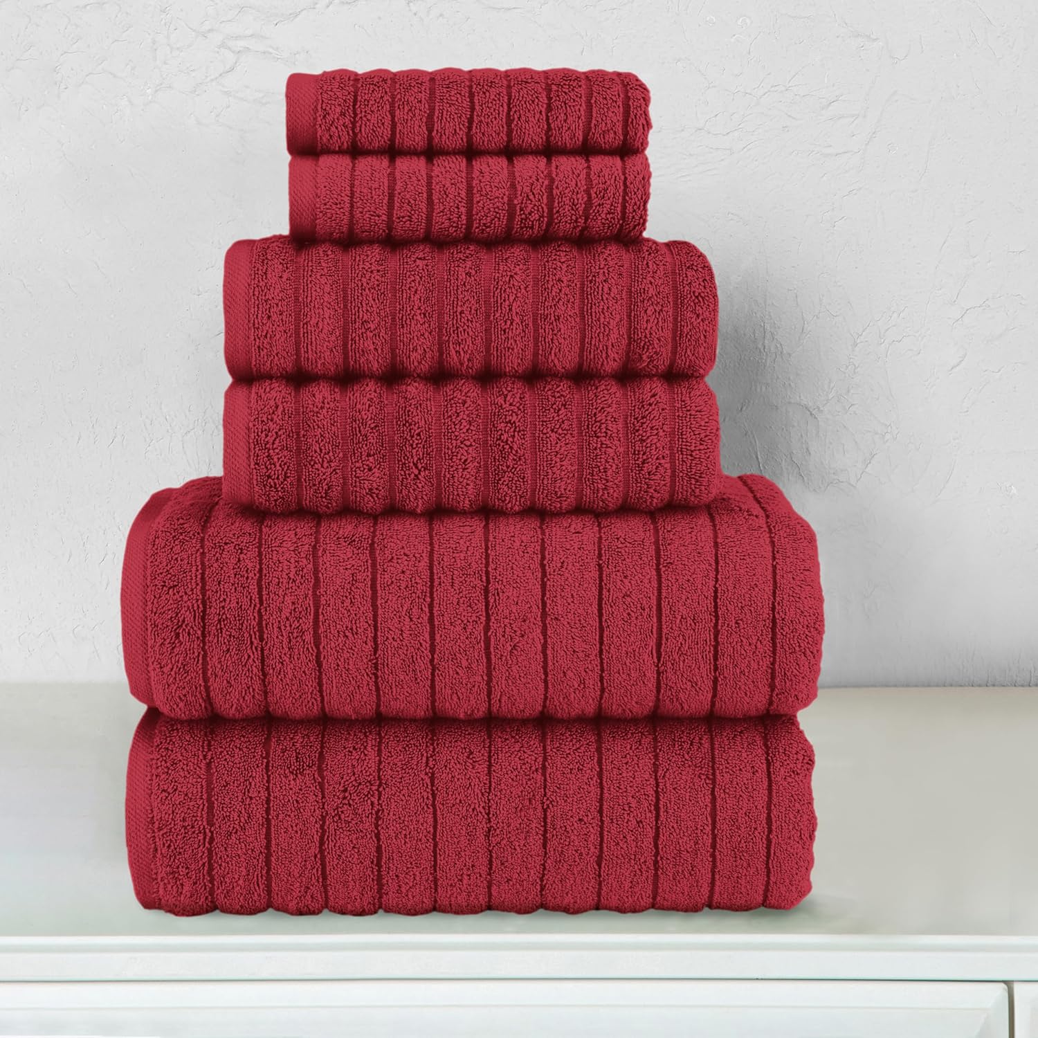 Elegant Comfort Turkish Cotton 6-Piece Bath Towel Set Burgundy