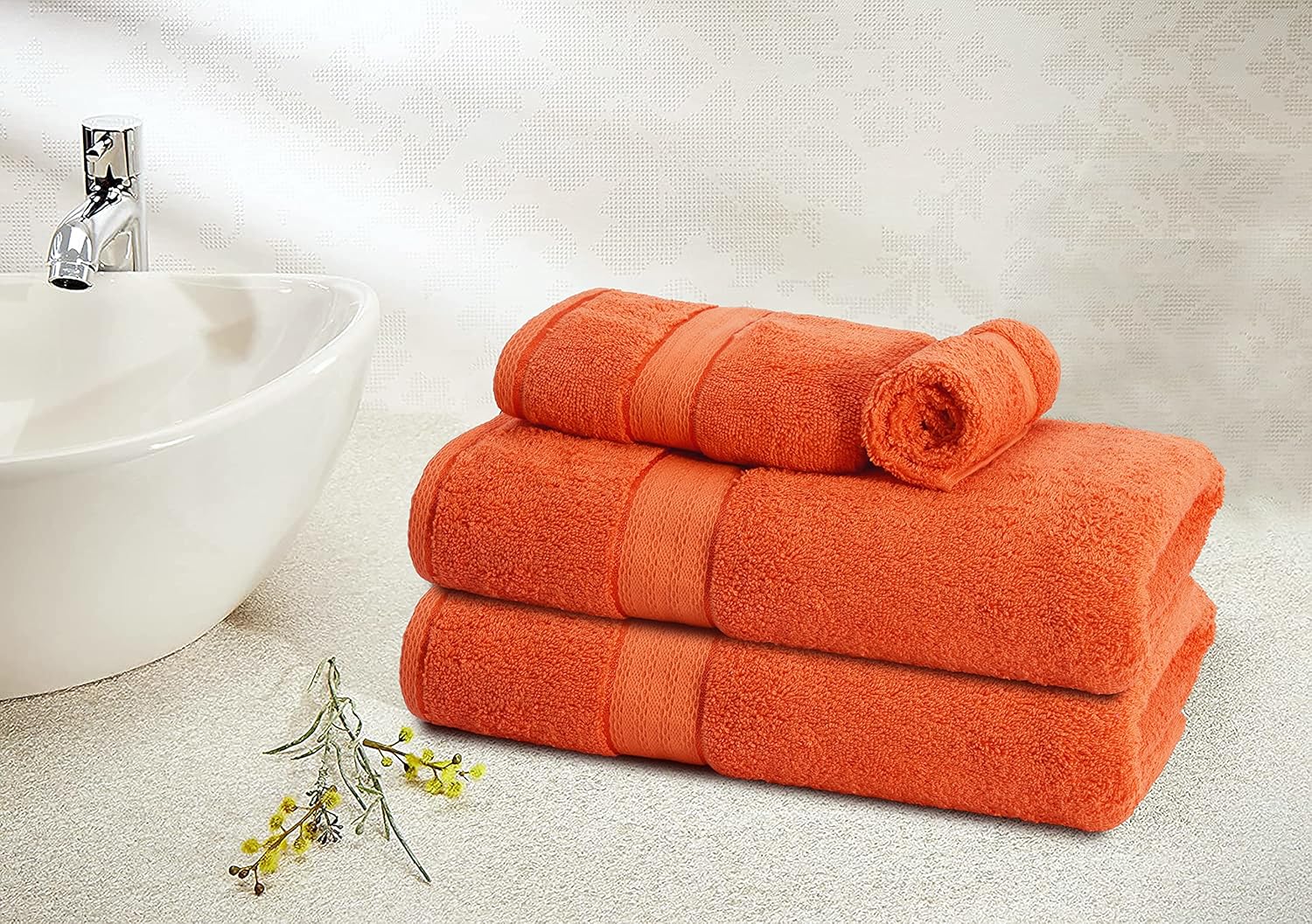 GLAMBURG 700 GSM 8-Piece Towel Set - Orange
