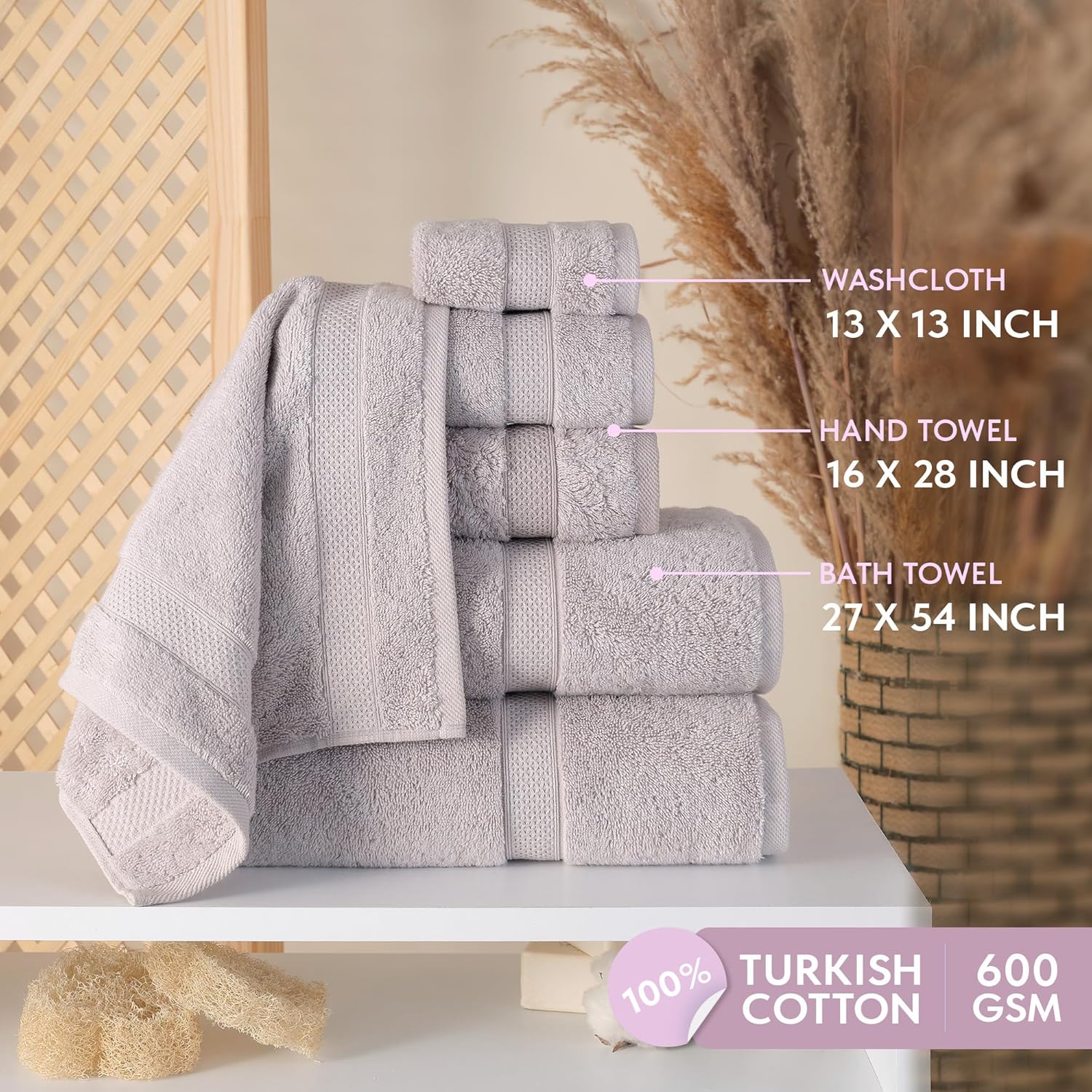 TrendShine Bath Towel Set of 6 - Soft Absorbent Grey
