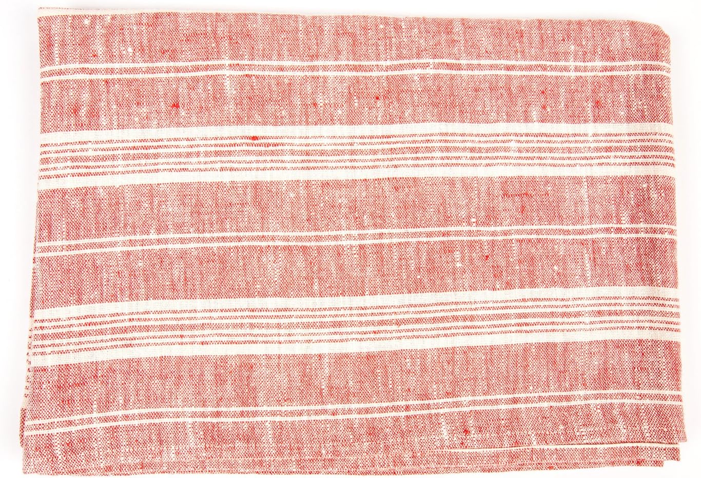 Set of 4 Bath Towels Red White Linen Multistripe