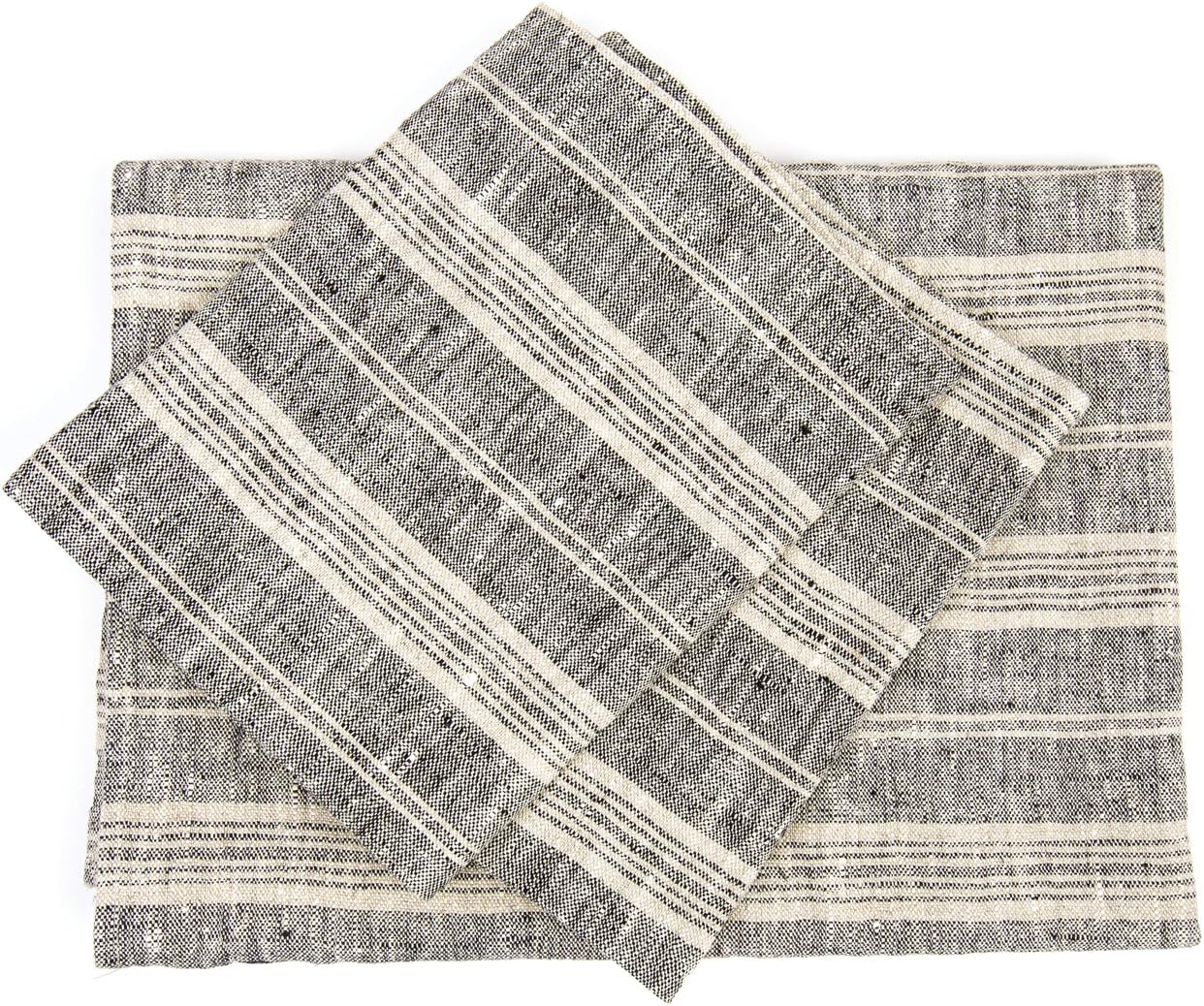 LinenMe Multistripe Bath Towel Set - Black Natural