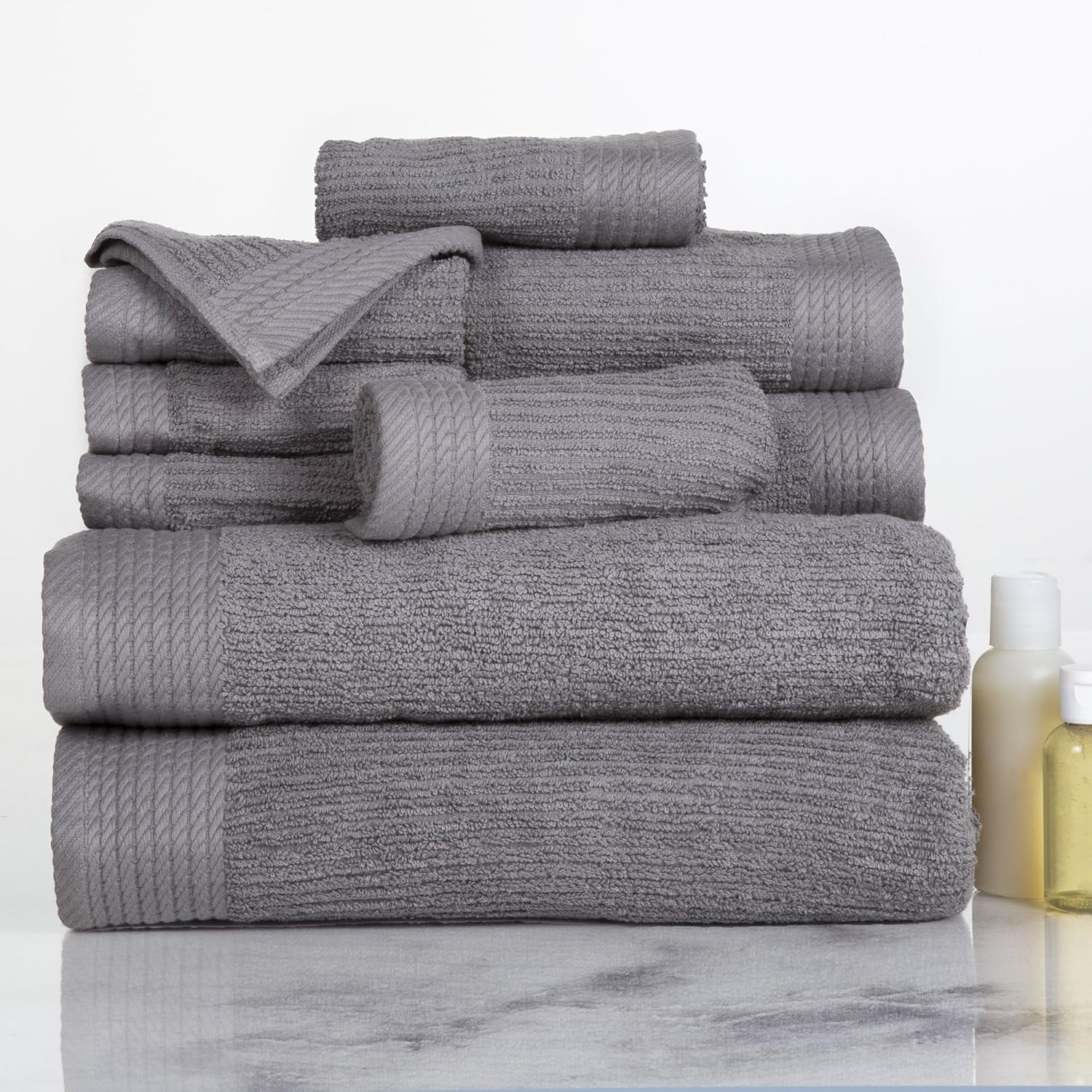 10-Piece Bath Towel Set - Silver Luxury Cotton Towels