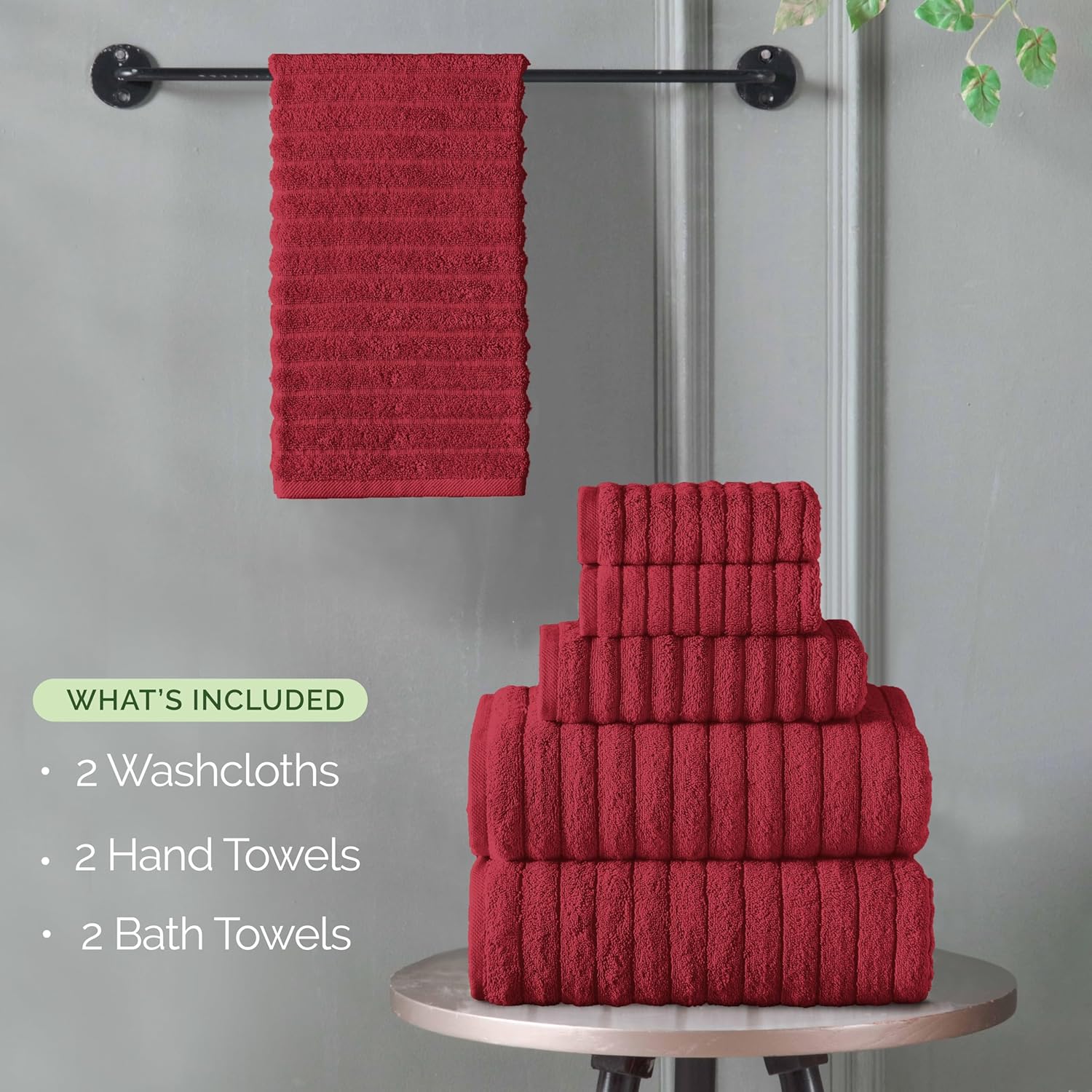 Elegant Comfort Turkish Cotton 6-Piece Bath Towel Set Burgundy