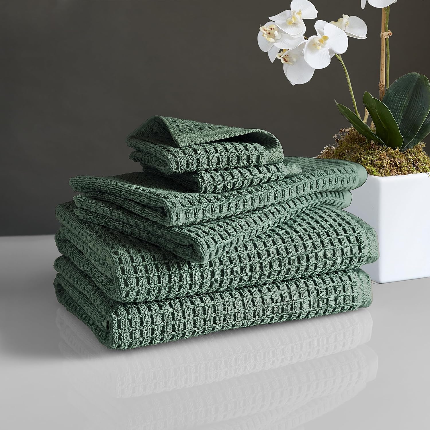 DKNY Quick Dry Cotton Towel Set - 2 Bath 2 Hand 2 Washcloths Moss