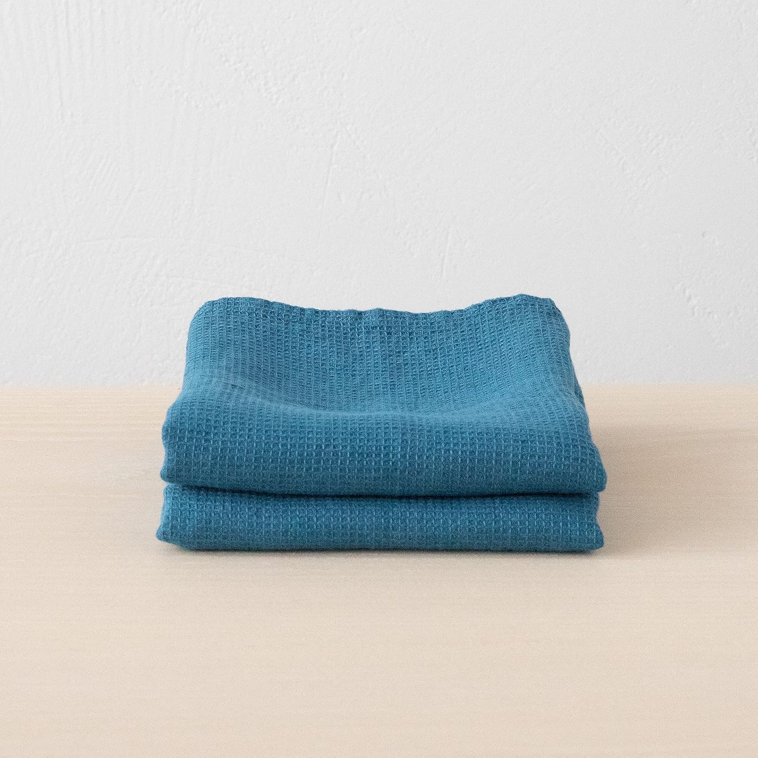 LinenMe Waffle Towel Set of 2 Sea Blue 50x70cm