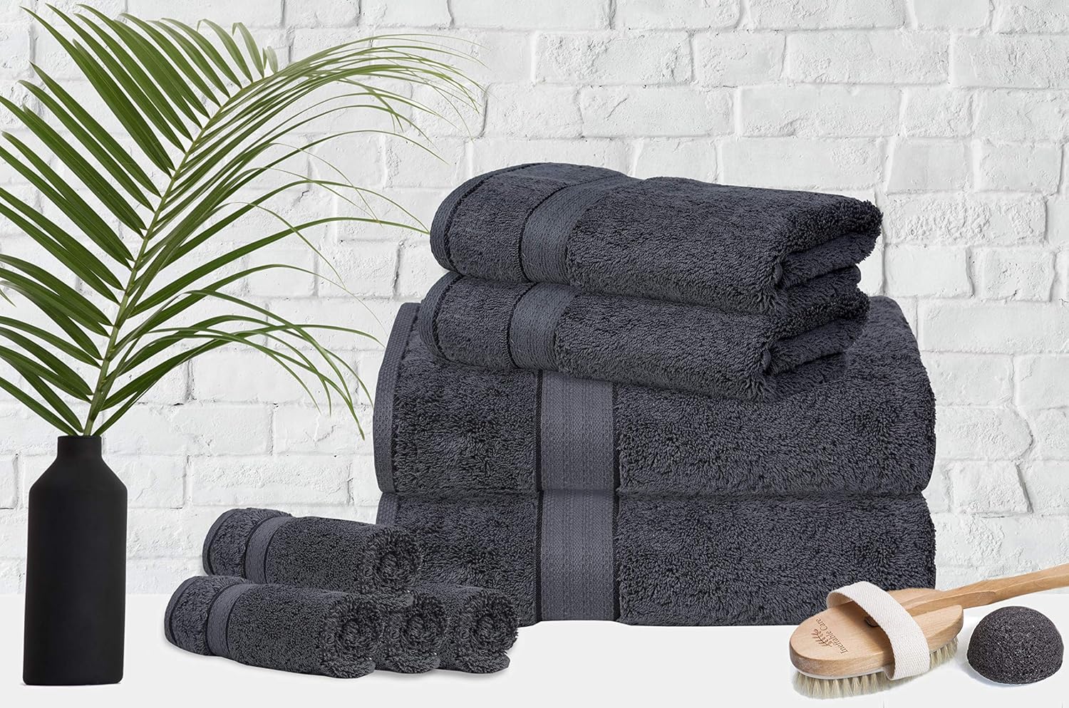 GLAMBURG 700 GSM 8-Piece Towel Set - Charcoal Grey Luxury