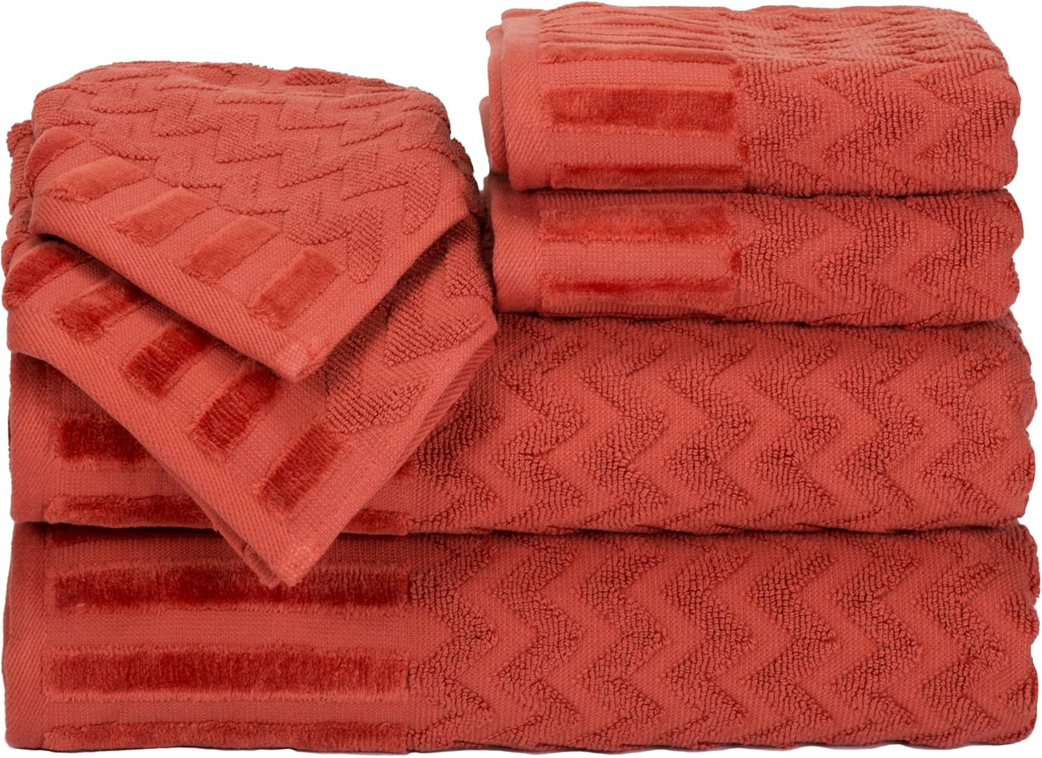 Lavish Home 6-Piece Cotton Bath Towel Set - Brick Chevron Patterned