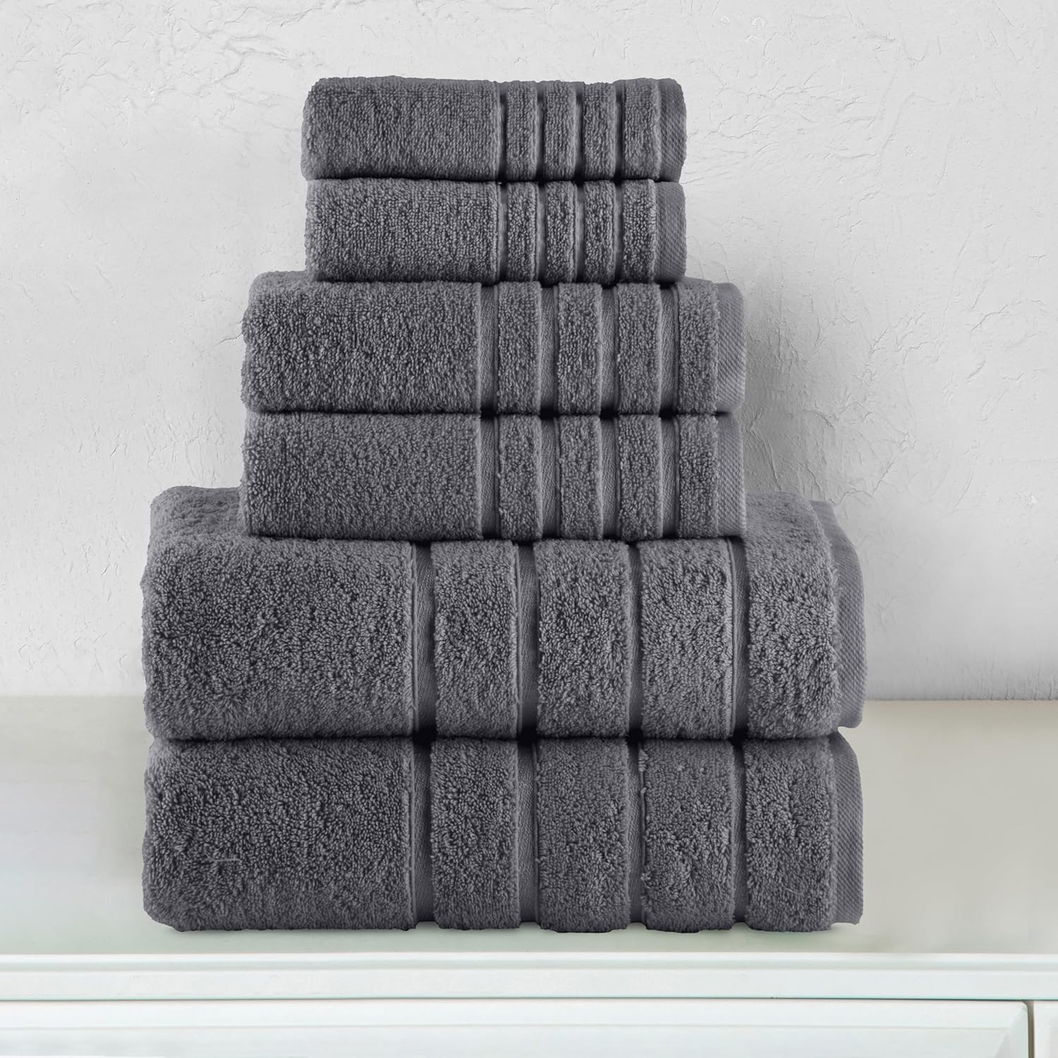 Elegant Comfort 6-Piece Viscose Stripe Towel Set - Gray
