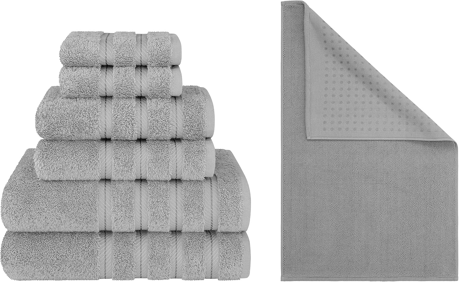 American Soft Linen 6 Piece Towel Set and 20X34 Bath Mat Bundle