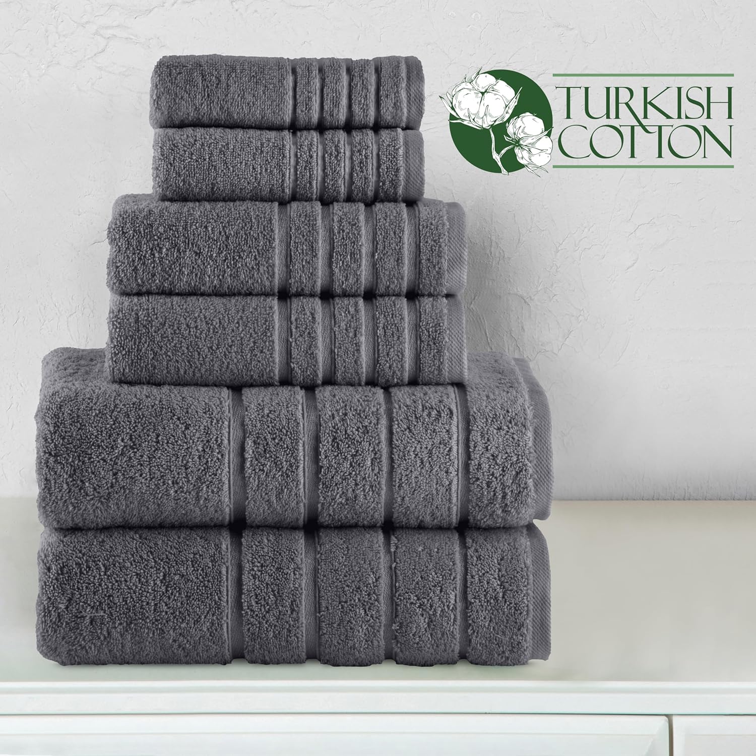 Elegant Comfort 6-Piece Viscose Stripe Towel Set - Gray