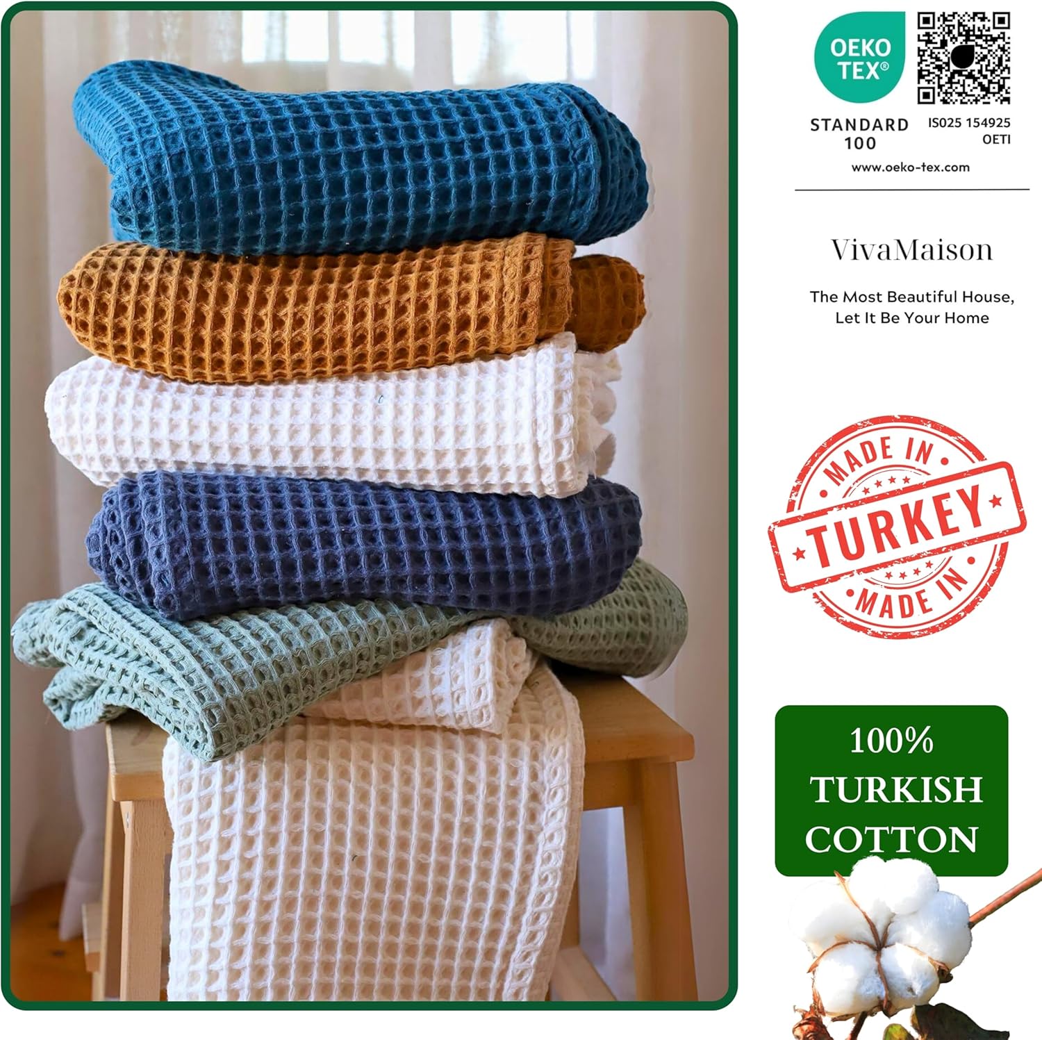 Viva Maison Waffle Bath Towels Set of 2 Extra Large