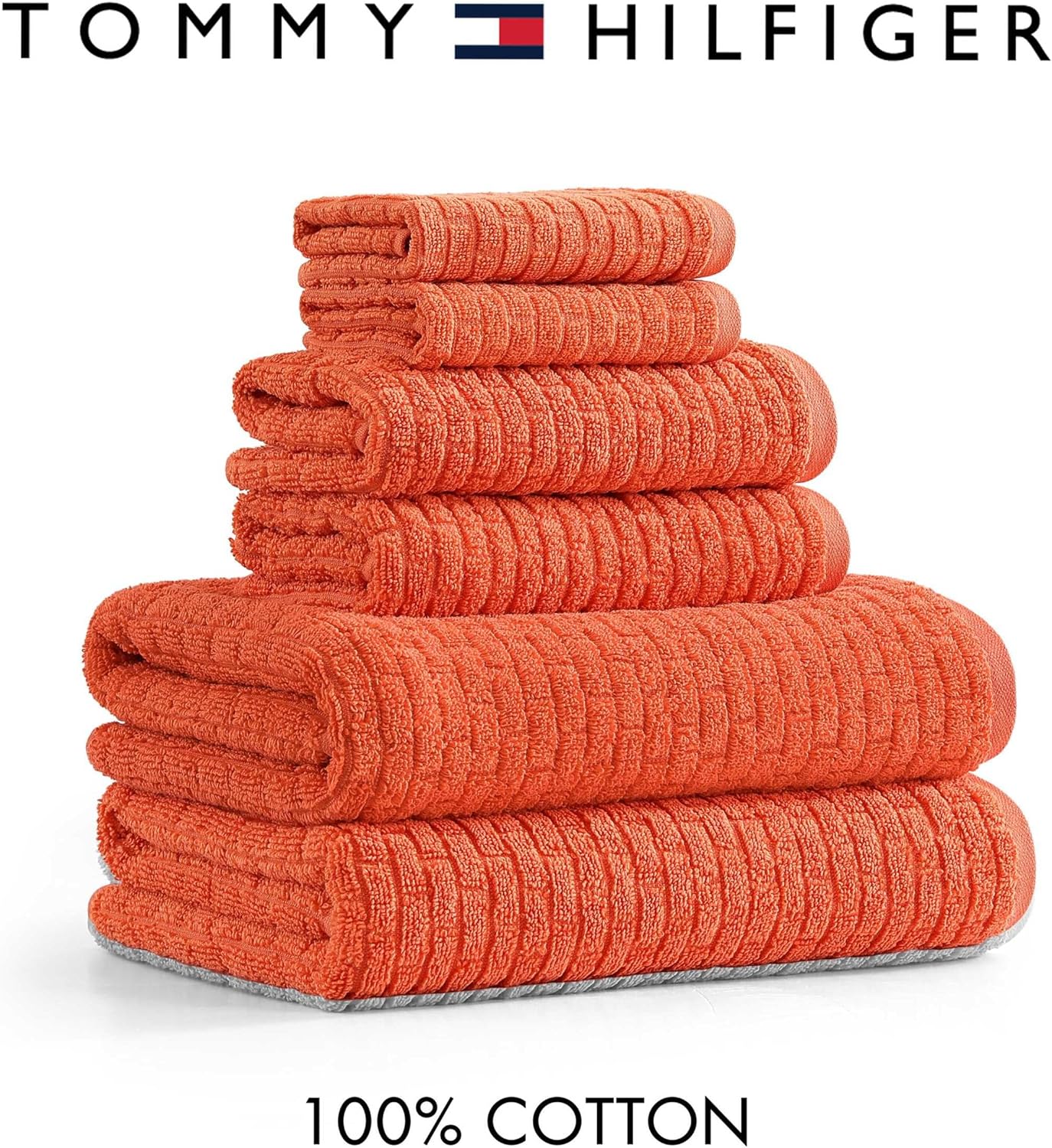 Tommy Hilfiger Brick Texture Orange Towel Set 6 Pack