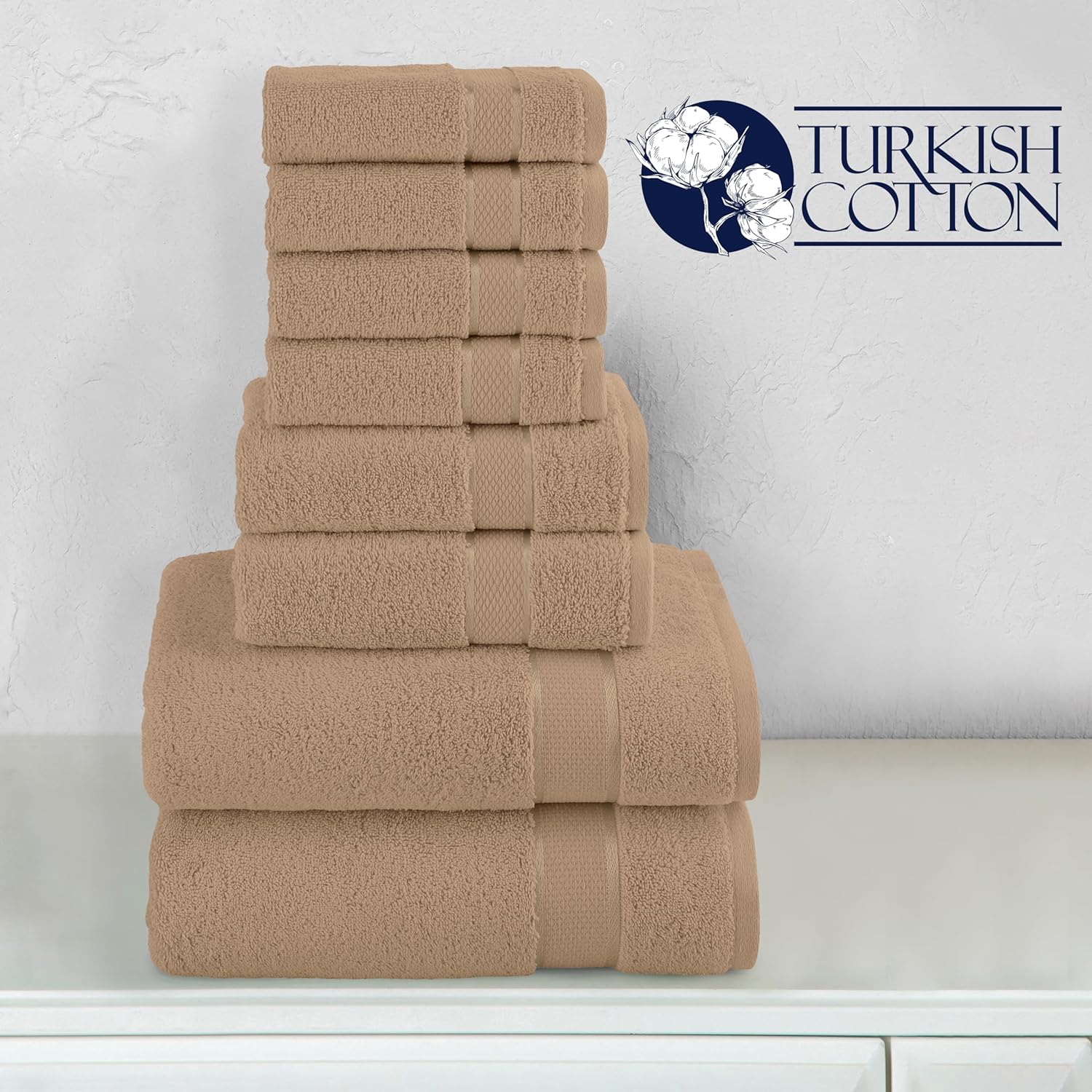 Elegant Comfort Premium Cotton 8-Piece Towel Set in Taupe