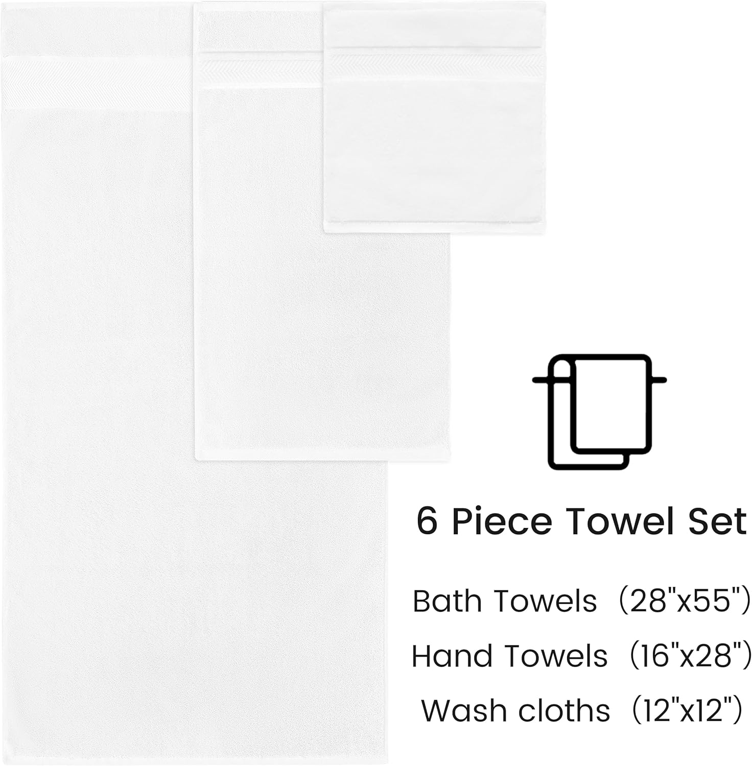 SimpleOpulence 6-Piece Cotton Towel Set - Soft Durable