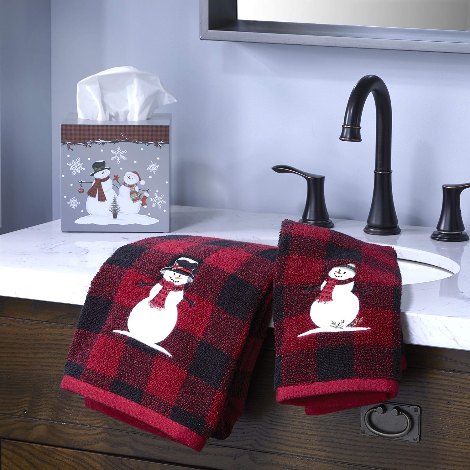 SKL Home Christmas Snowman Bath Towel Red