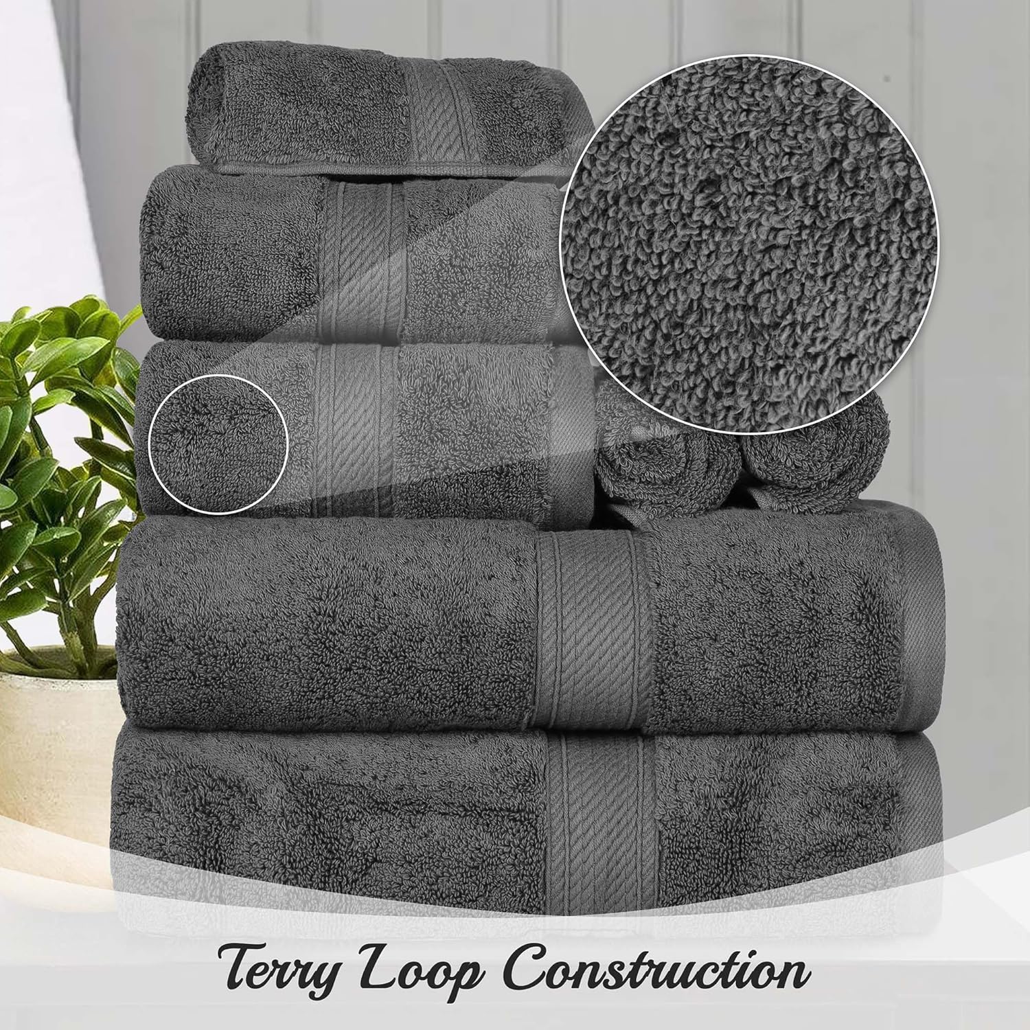 SUPERIOR Egyptian Cotton Pile 9-Piece Towel Set in Charcoal