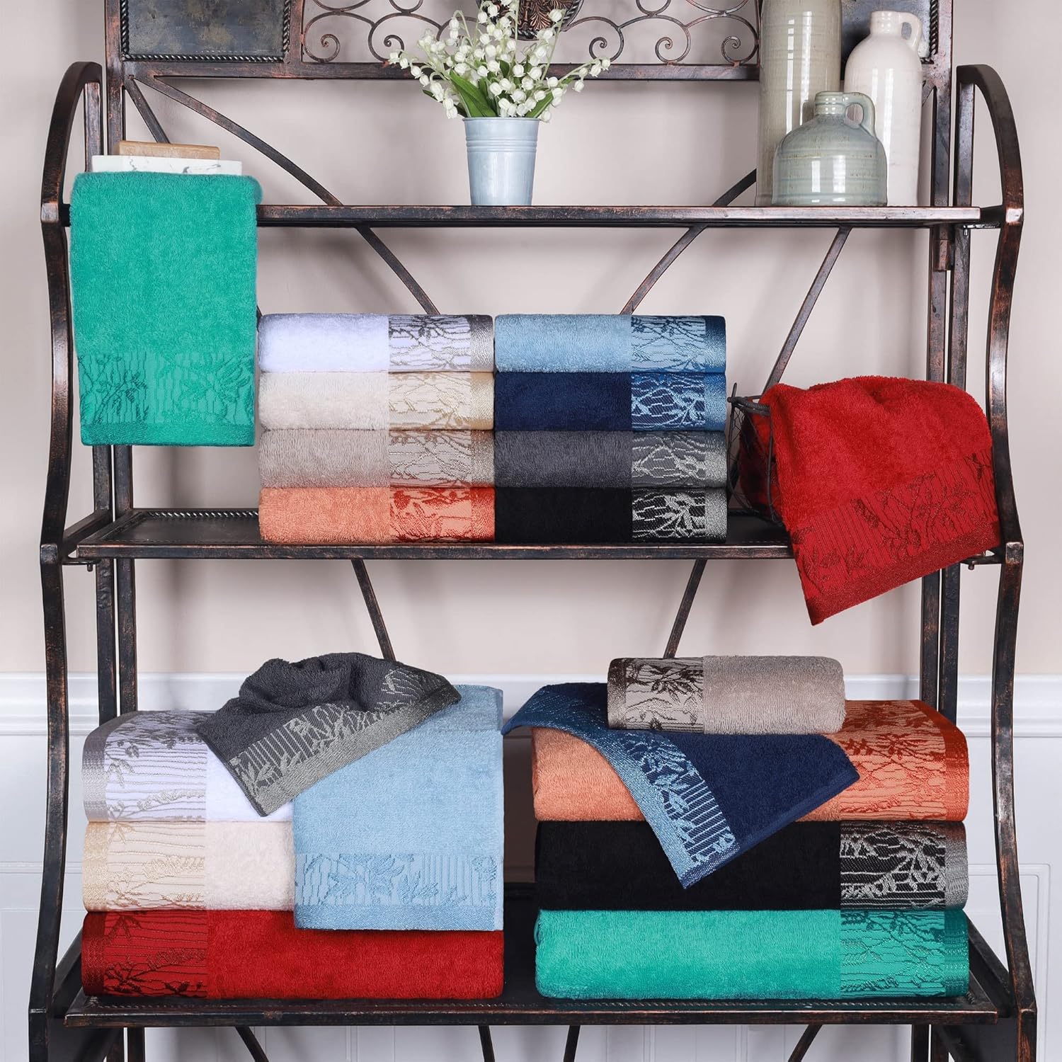 Superior Cotton Hand Towels Set of 4 with Grey Border