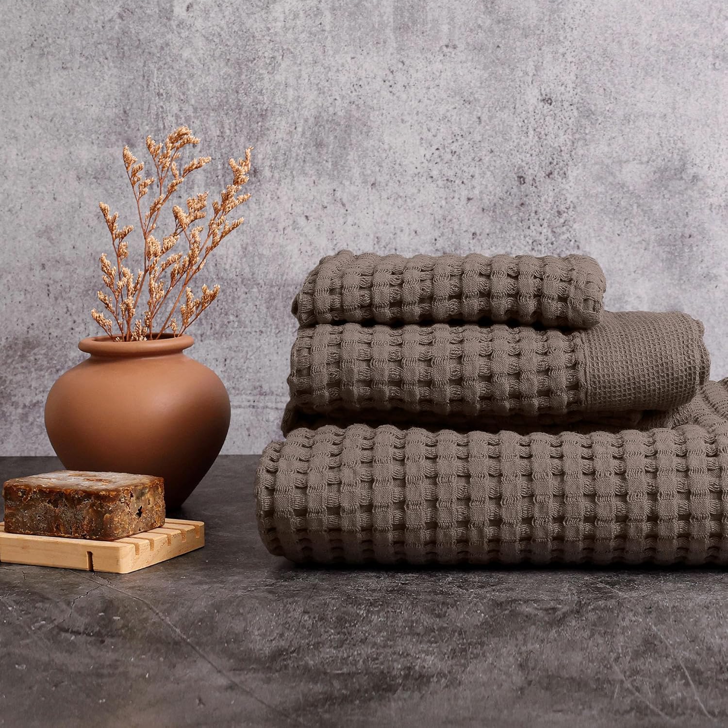 GILDEN TREE Waffle Towel Set of 4 Stone 1
