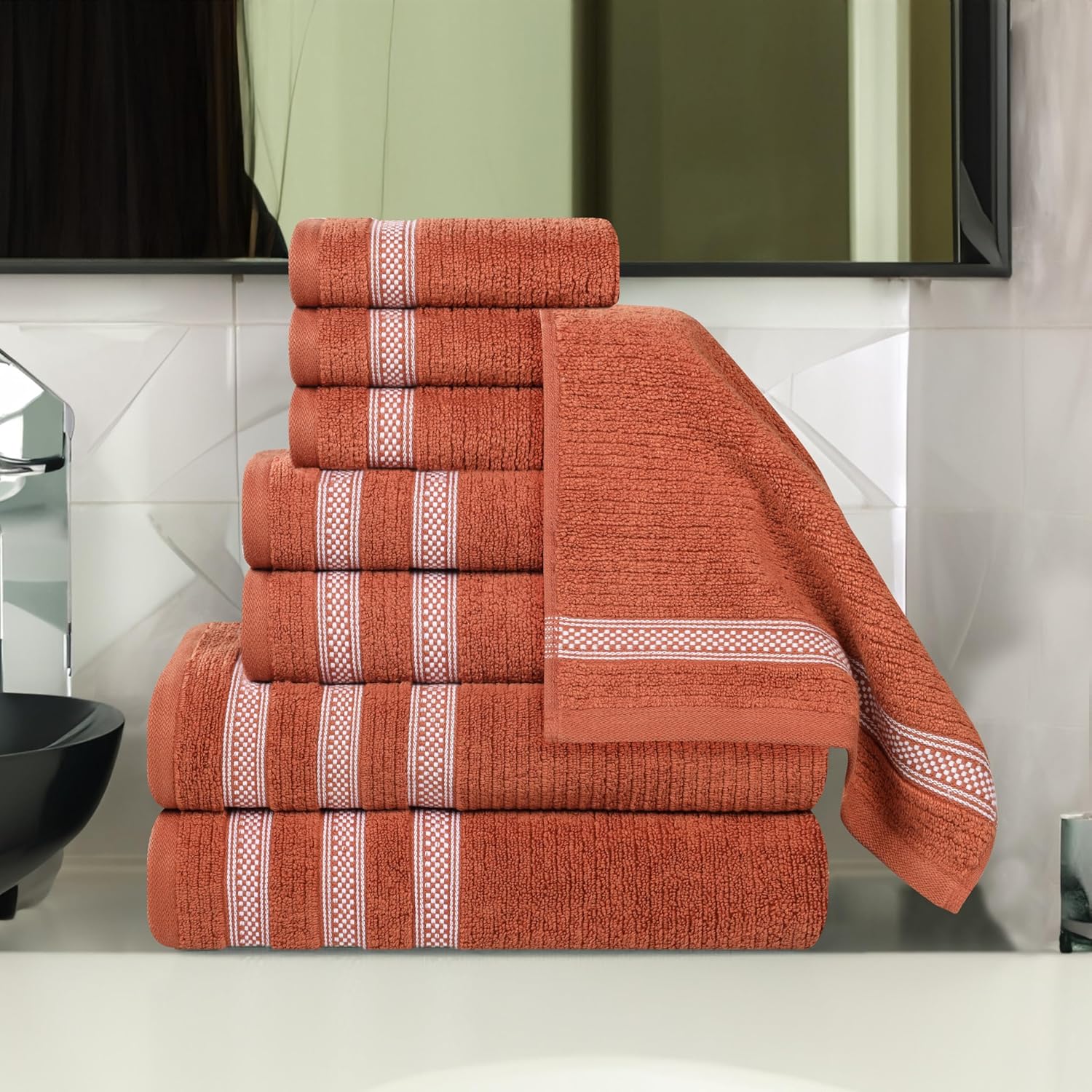 Superior Cotton 8-Piece Towel Set Zero Twist Rust