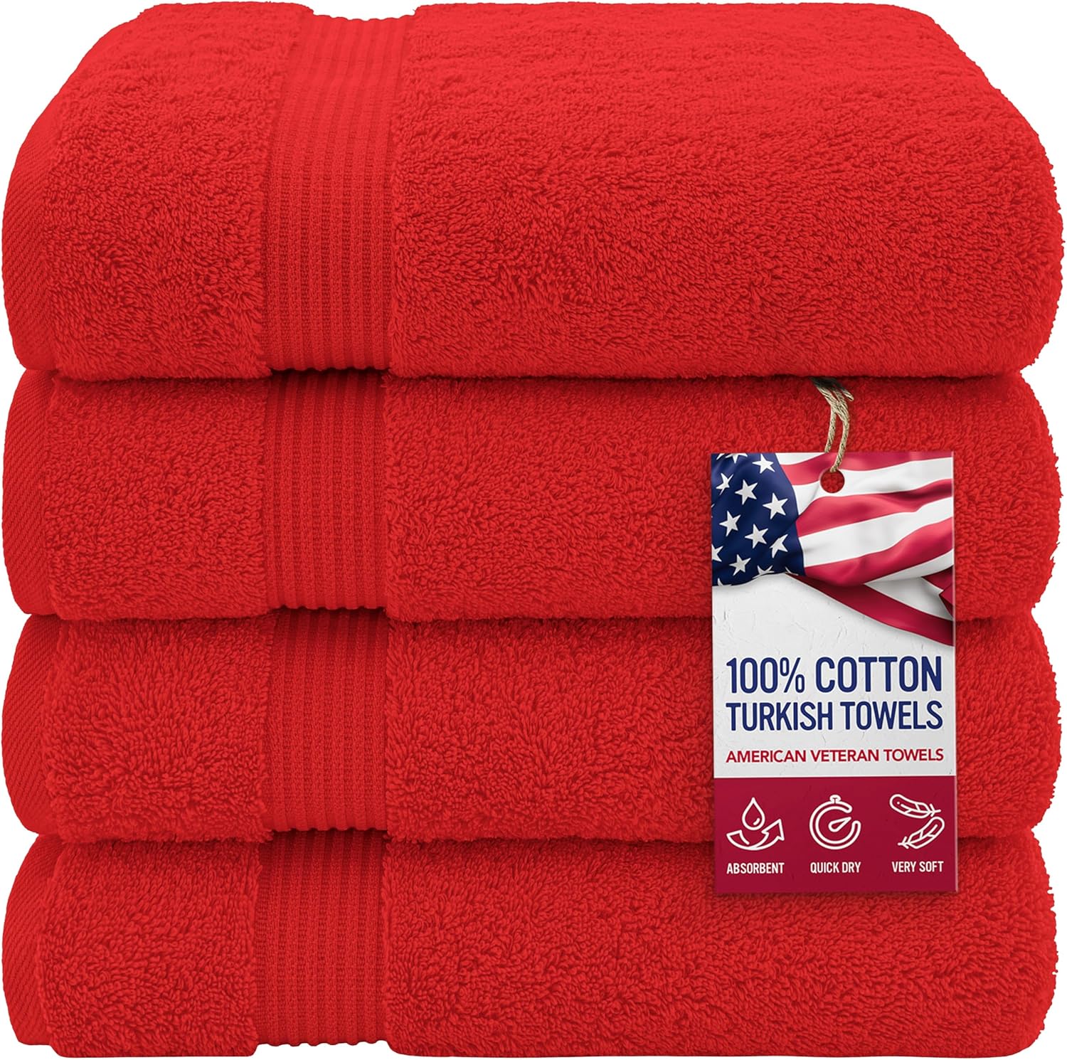 American Veteran 4 Pack Turkish Bath Towels Red