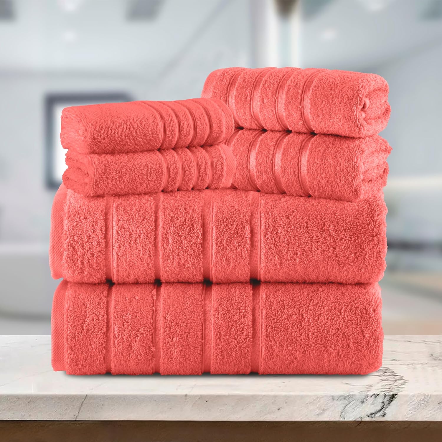 Elegant Comfort 4 Lines Viscose Stripe 6-Piece Luxury Towel Set
