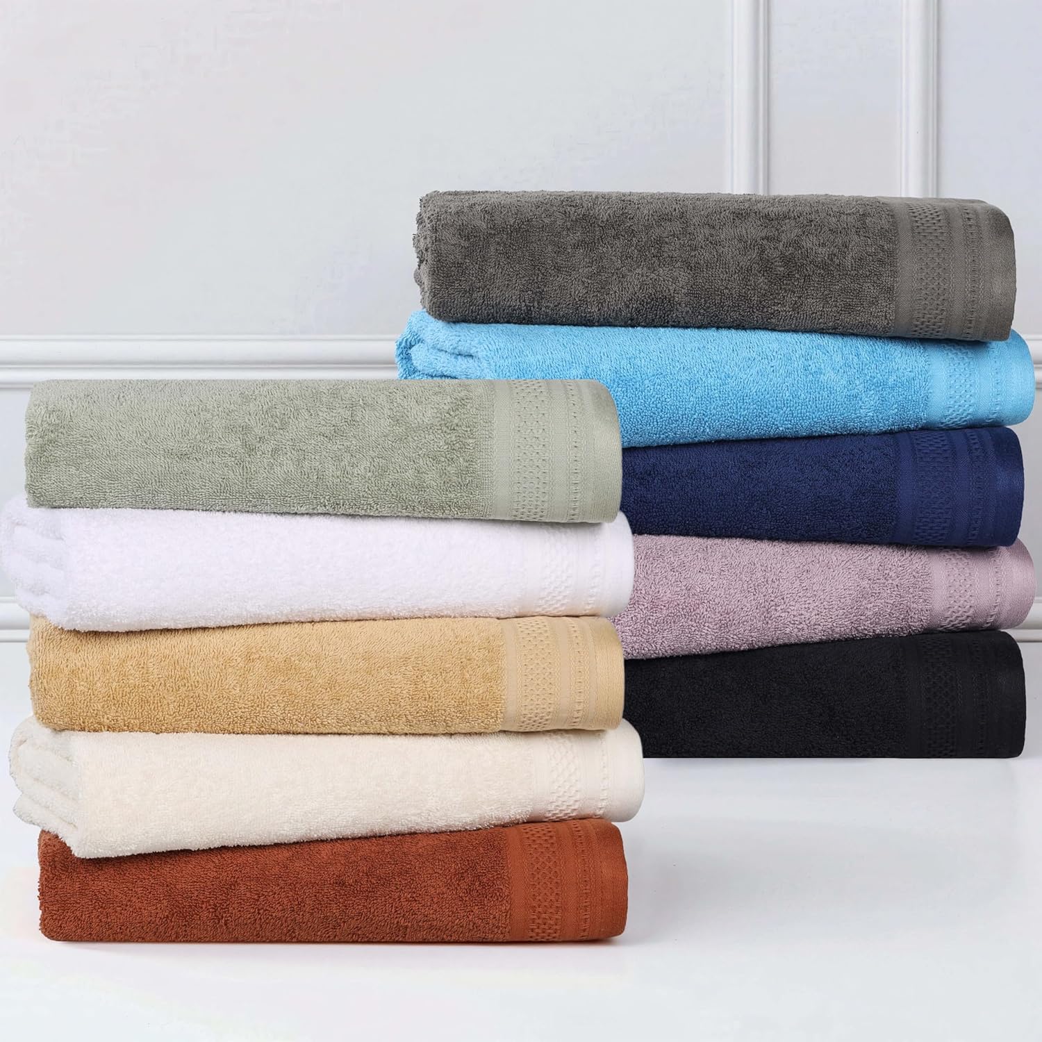 Superior 12-Piece Cotton Towel Set with Waffle Border