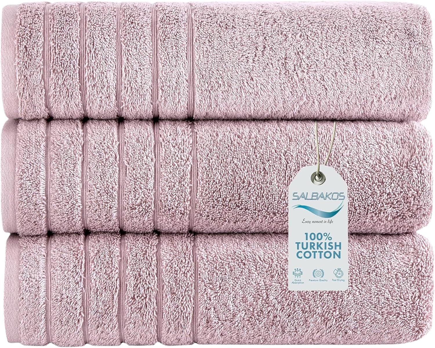 SALBAKOS 3-Piece Turkish Bath Towel Set - 100 Cotton 30x56 Rose