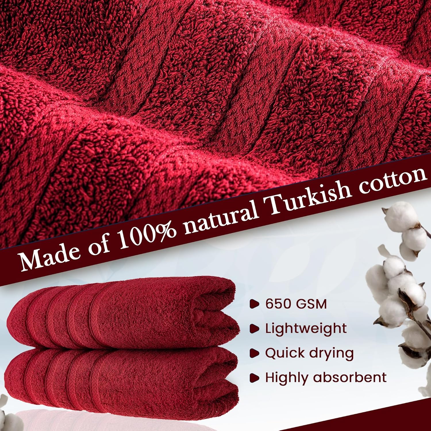 HALLEY Turkish 2 Pack Bath Towels - 650 GSM Red
