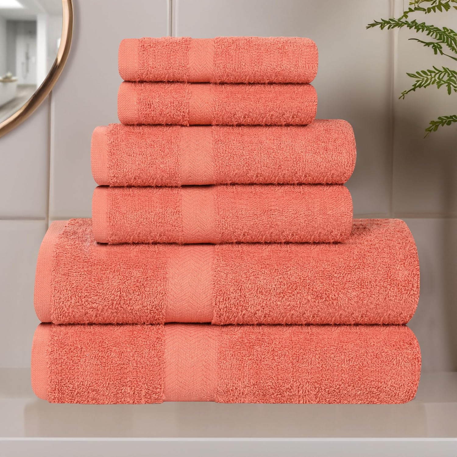 Superior 6-Piece Cotton Towel Set with Chevron Trim