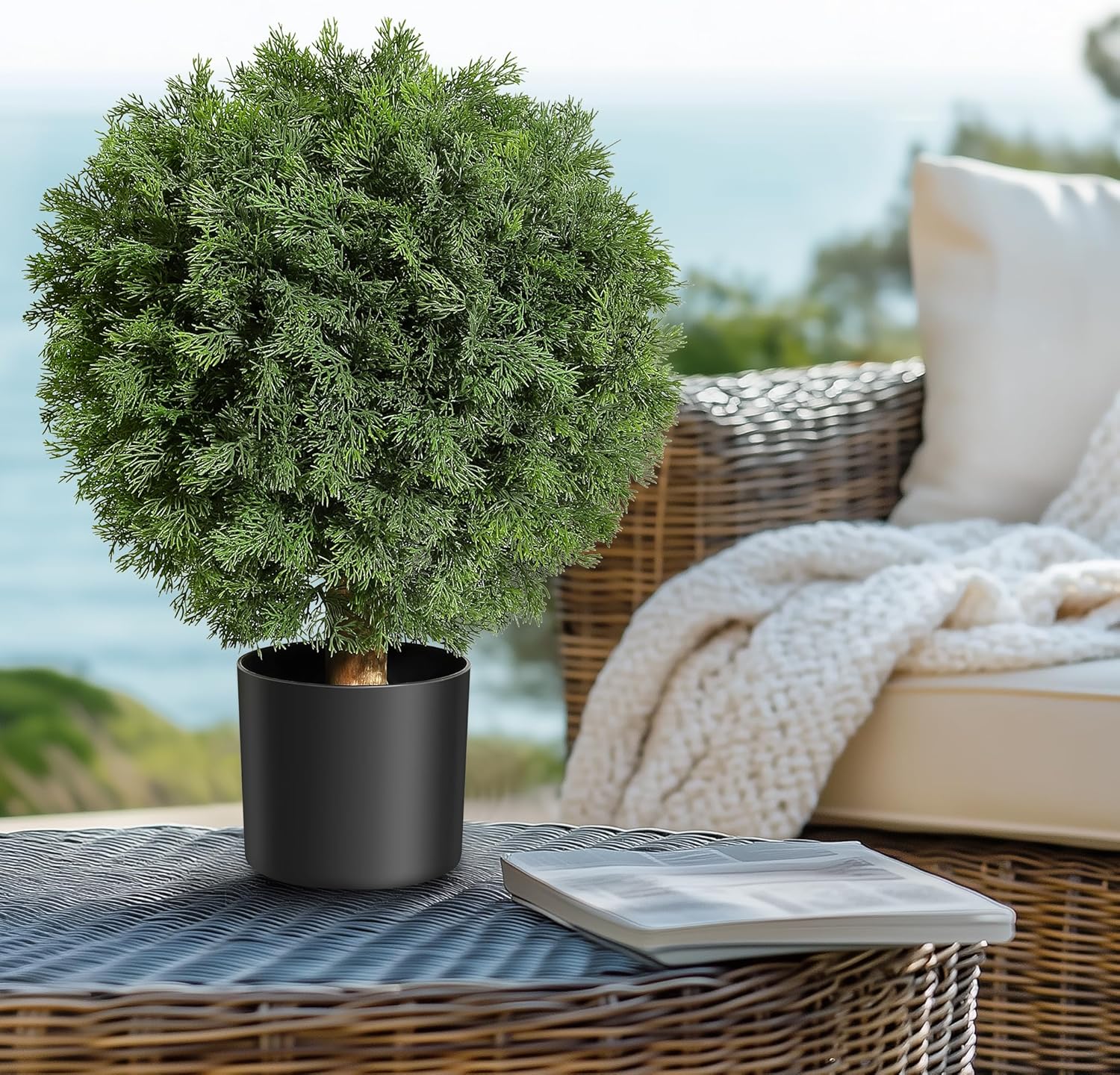 GarveeHome 24 Artificial Cedar Topiary Ball Tree 2 Pack