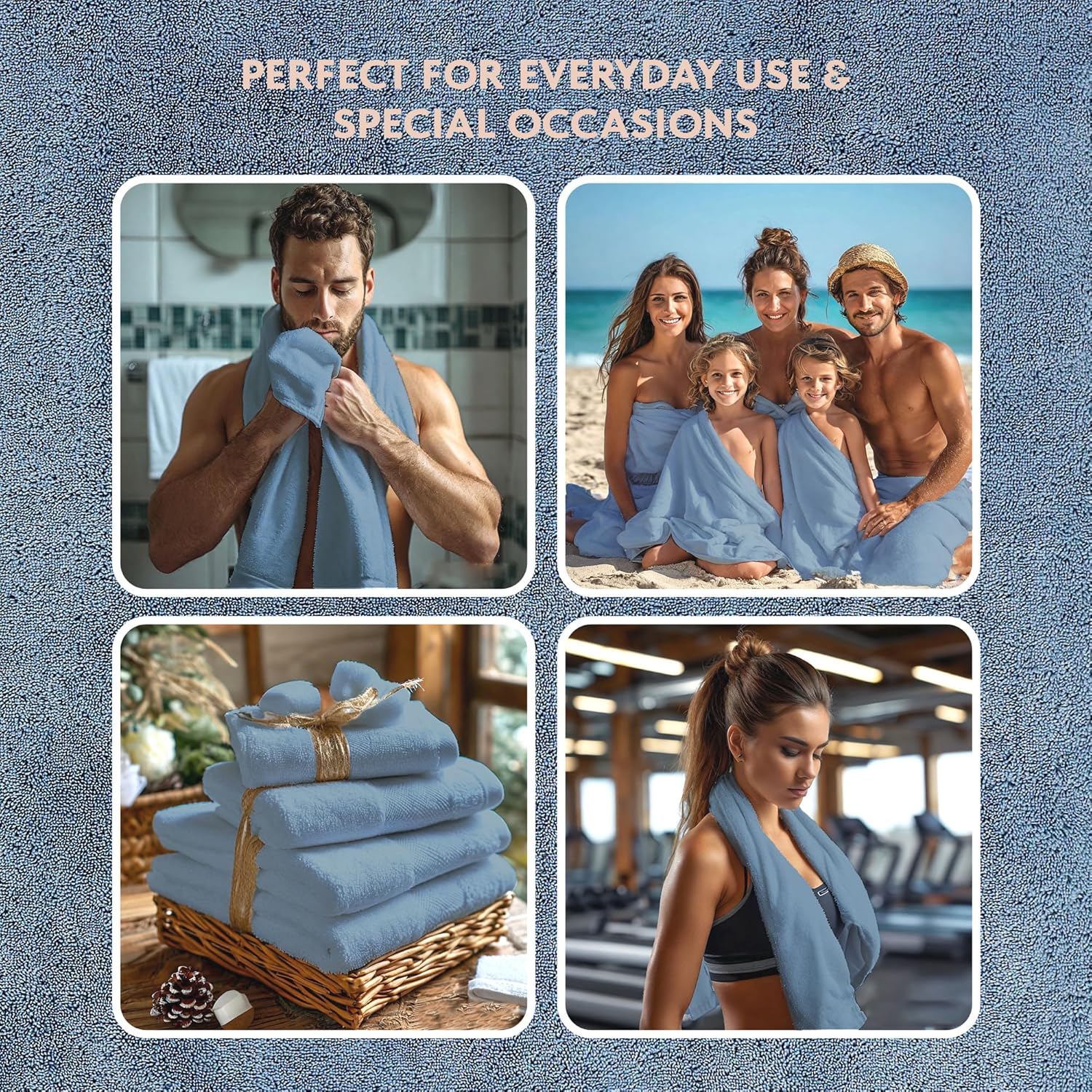 TrendShine Indigo 100 Turkish Cotton Towel Set of 6