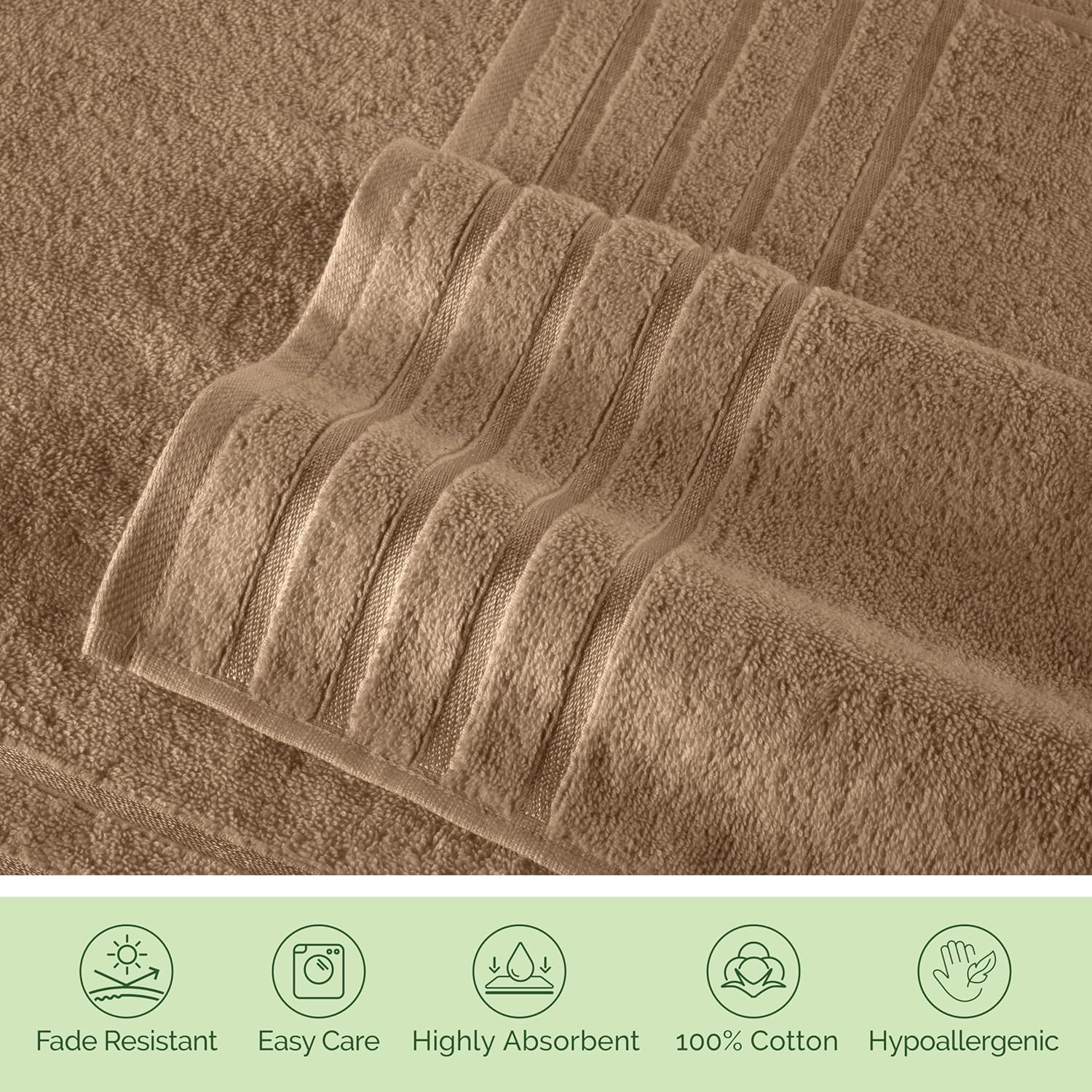 Elegant Comfort 4 Lines Viscose Stripe Towel Set - 6 Piece Taupe