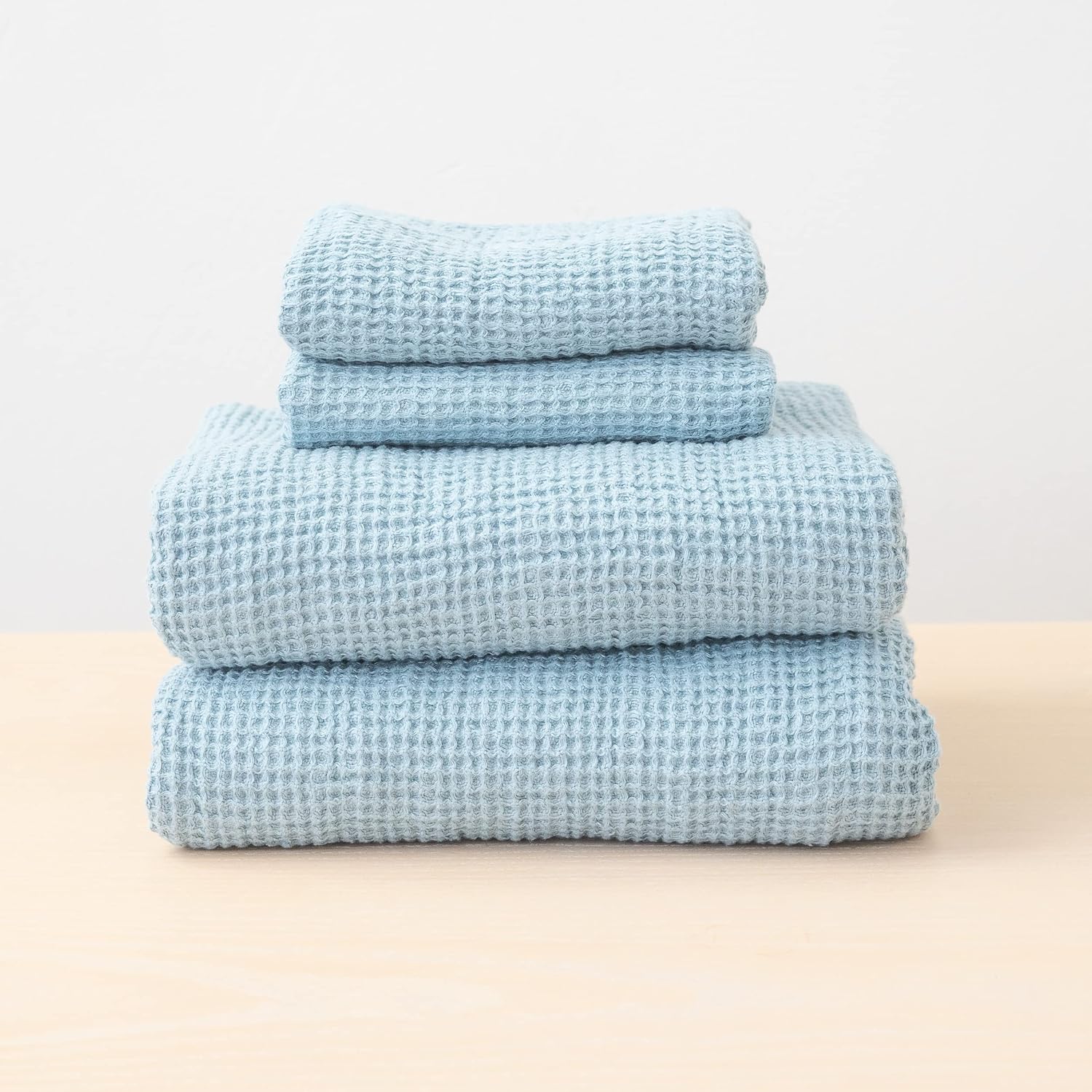 LinenMe Linen Waffle Bath Towel Set Stone Blue