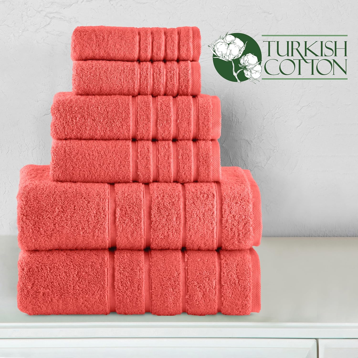 Elegant Comfort 4 Lines Viscose Stripe 6-Piece Luxury Towel Set