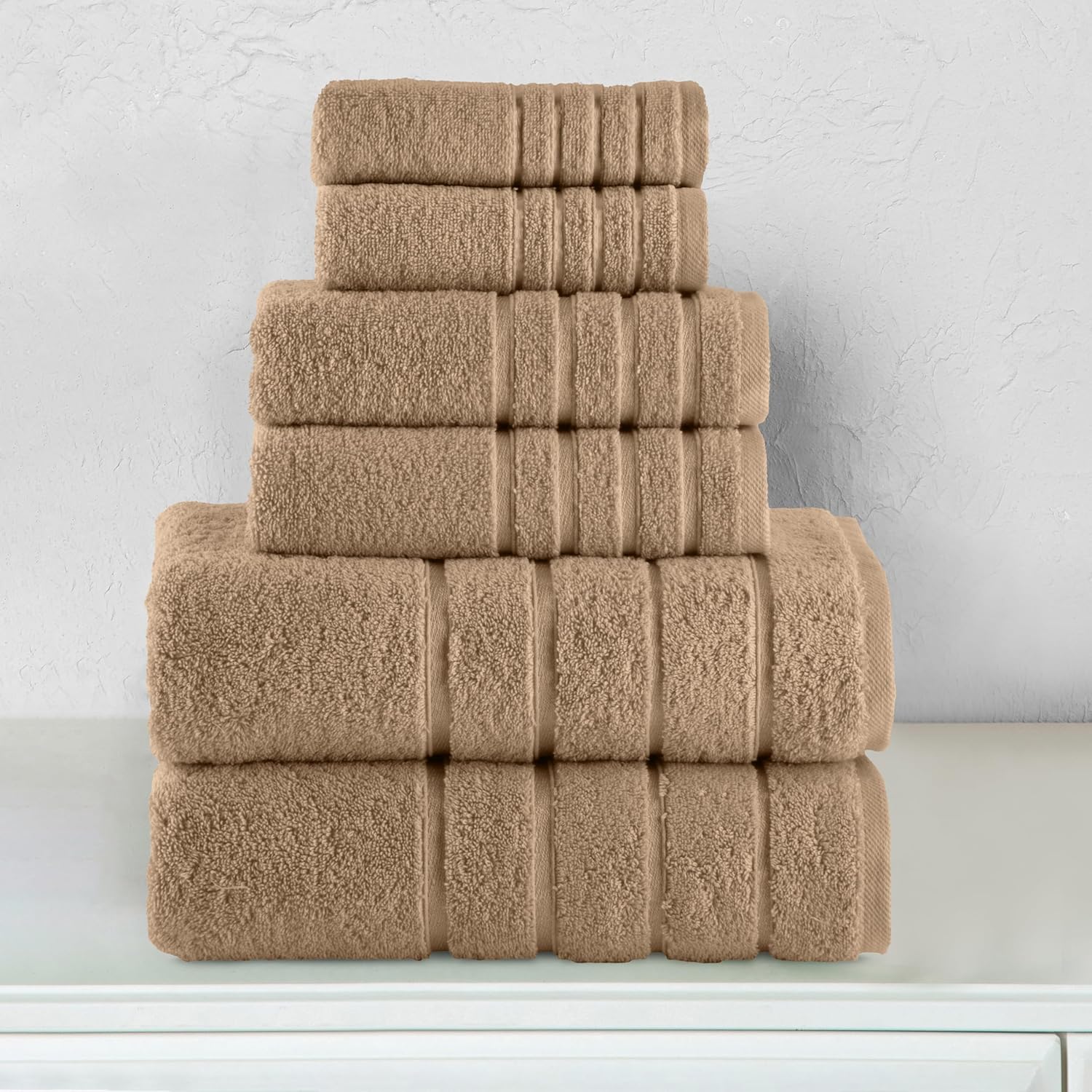 Elegant Comfort 4 Lines Viscose Stripe Towel Set - 6 Piece Taupe