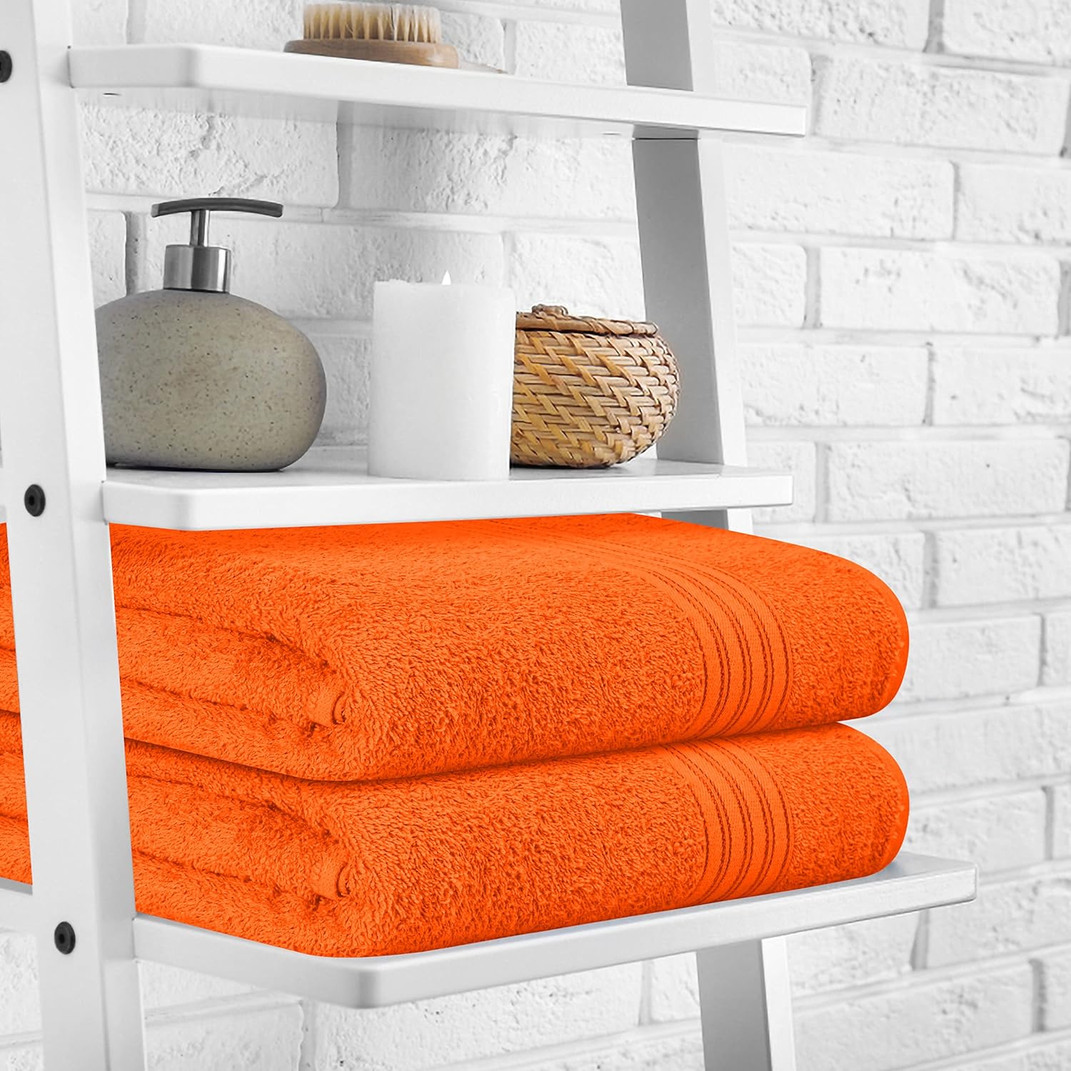 BOUTIQUO 2 Pack 28x55 Cotton Bath Towels Orange