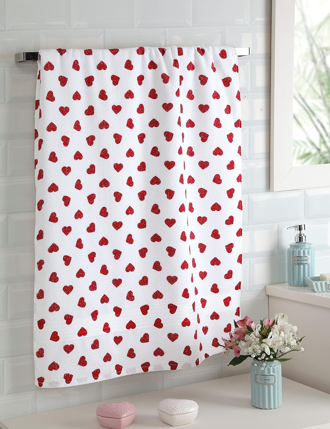Cackleberry Home Red Hearts Bath Towels Set of 2