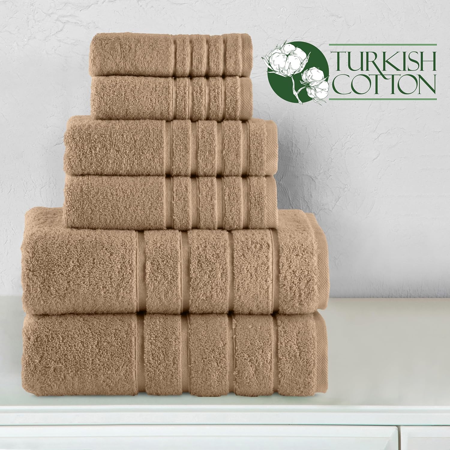 Elegant Comfort 4 Lines Viscose Stripe Towel Set - 6 Piece Taupe